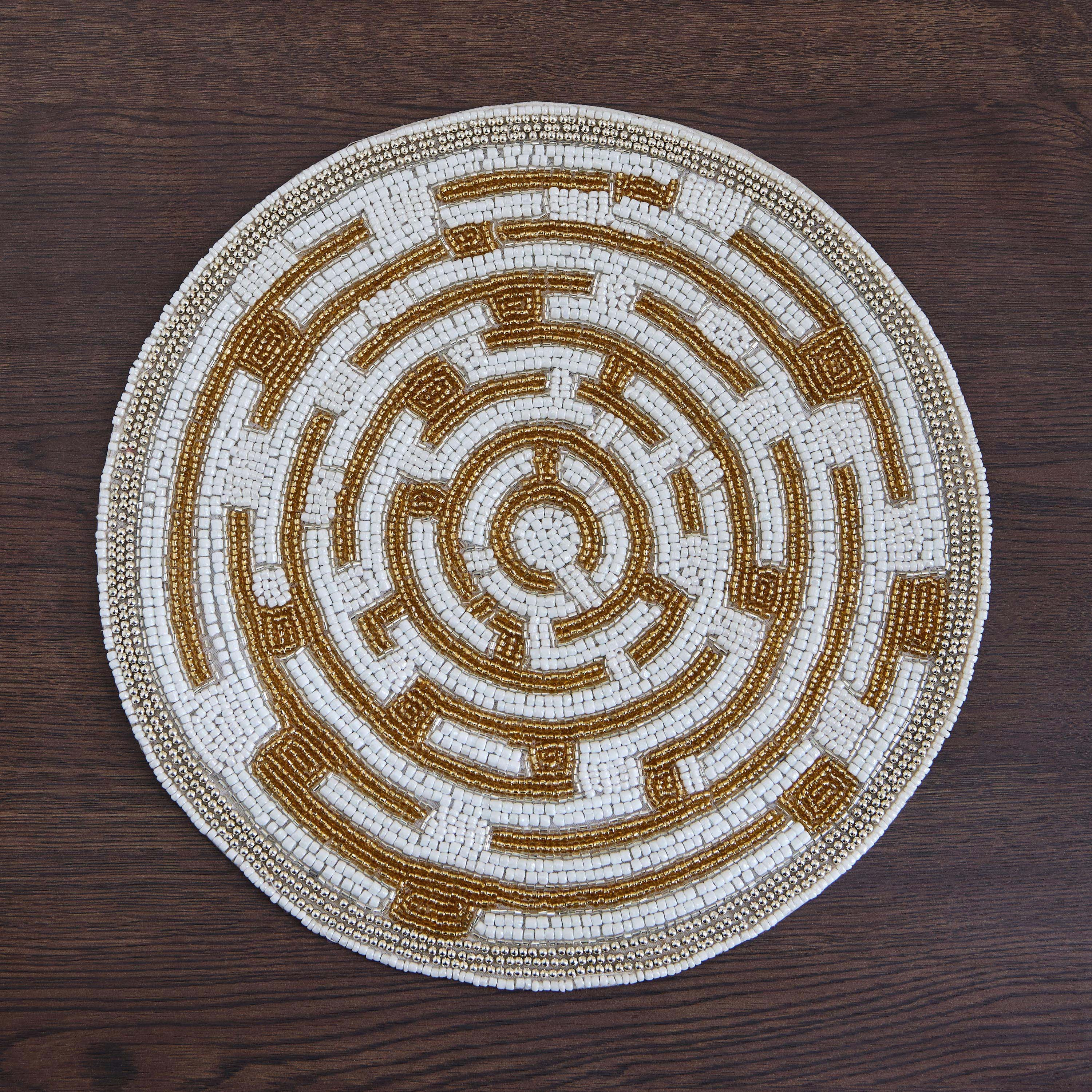 Praka Maze Round Beaded Placemat - 30 cm-hbxdecorandfurnishings-homefurnishings-tablelinens-image-2