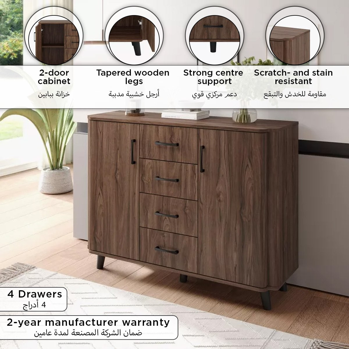 Hannah 1.2 Meter 2-Door Sideboard with 4 Drawers-hbxfurniture-diningroom-buffetsandsideboards-image-7