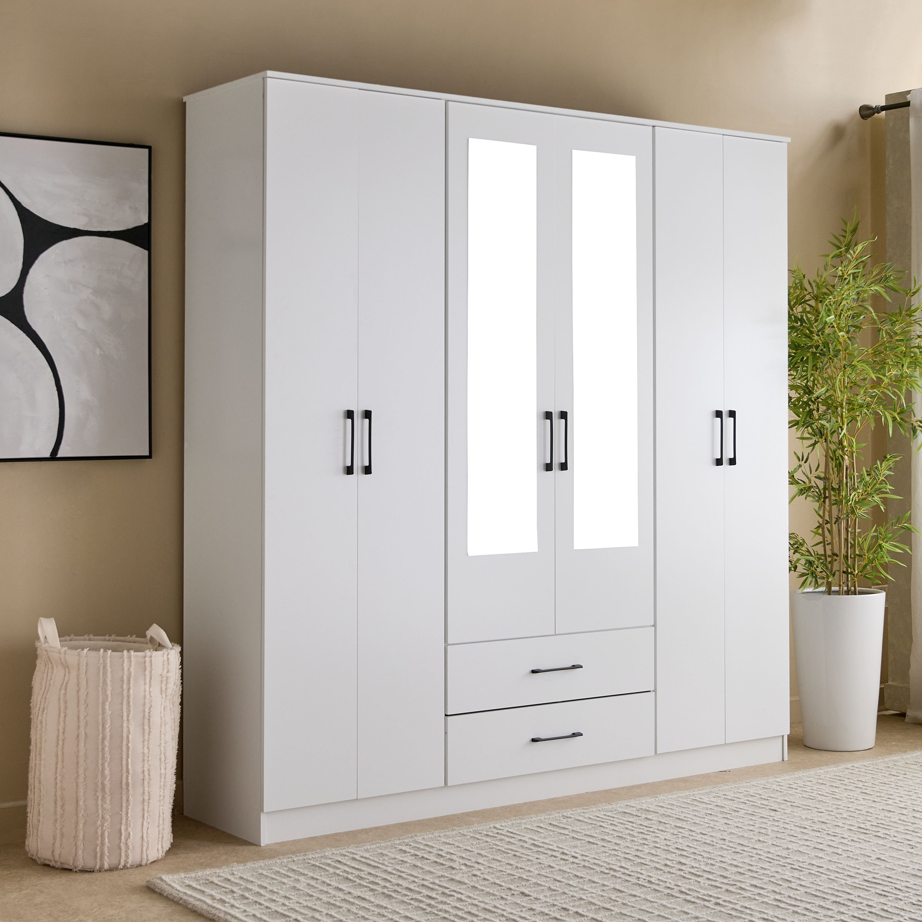 خزانة ملابس 6 أبواب مع درجين ومرايا - أواسيس من موڤو-hbxfurniture-wardrobes-image-1