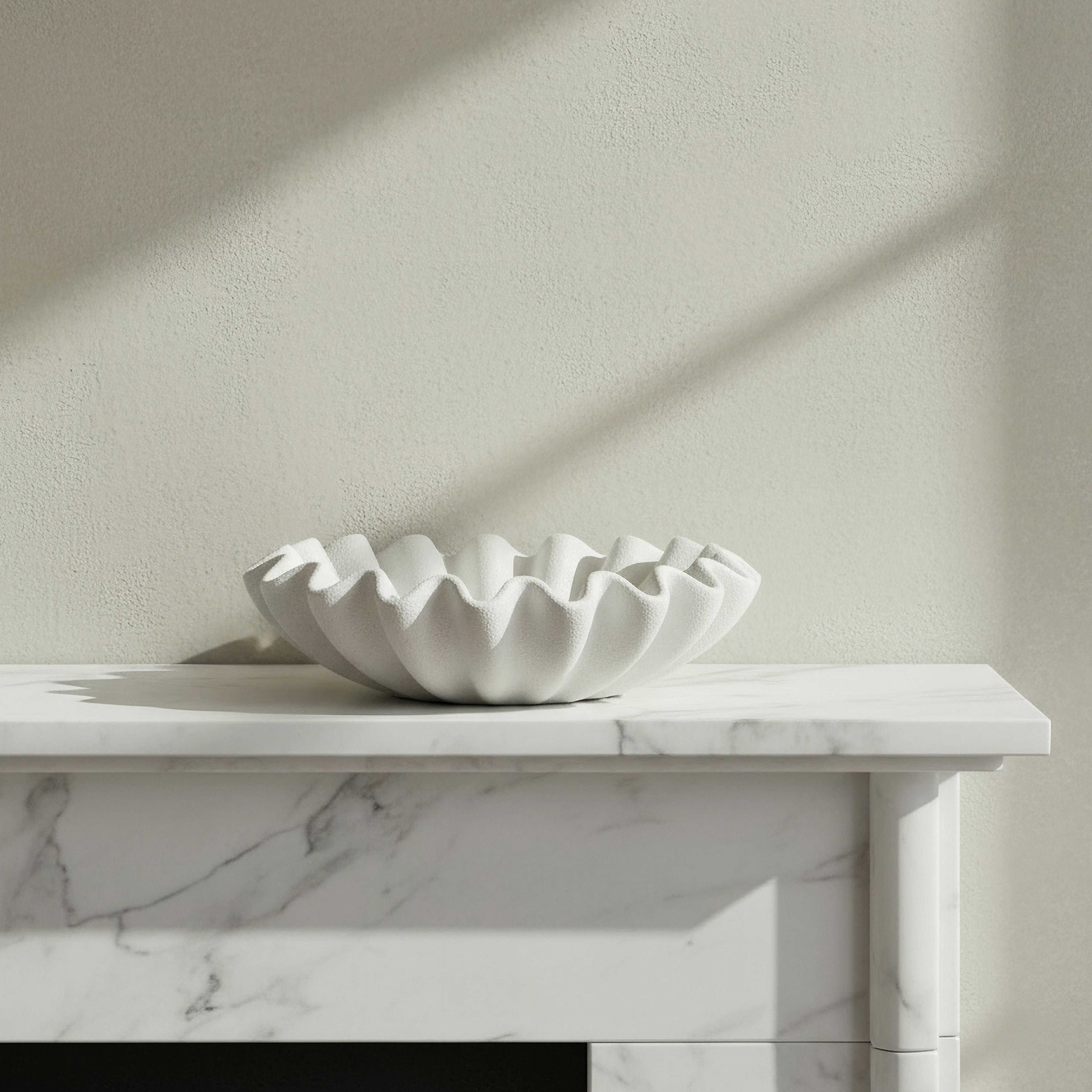 Verdant Polyresin Ribbed Marble Finish Fluted Plate - 26x26x5 cm-hbxhomeware-hbxdecorandfurnishings-image-1