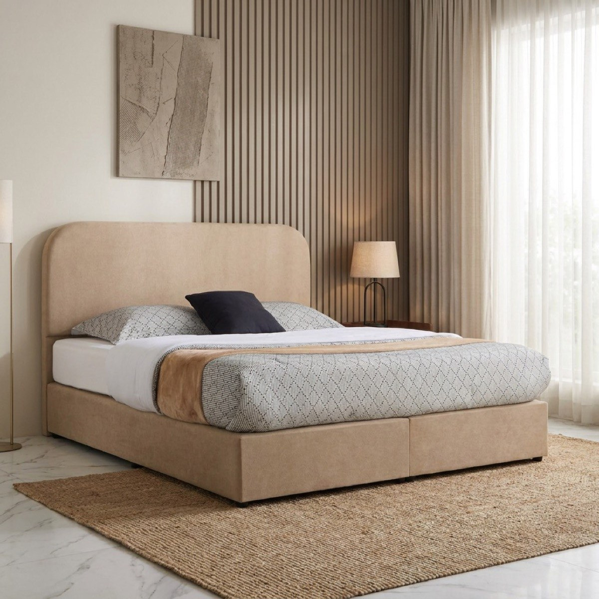 Movo Curvy Adrea Upholstered Twin Bed - 120x200 cm-hbxbedroom-bedsandbedsets-upholsteredbeds-twin-image-1