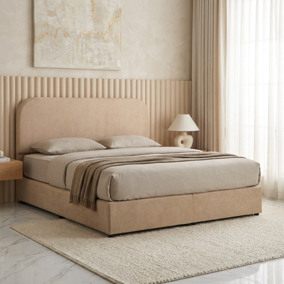 Movo Curvy Adrea Upholstered Queen Bed - 140x200 cm-hbxbedroom-bedsandbedsets-beds-queen-image-1