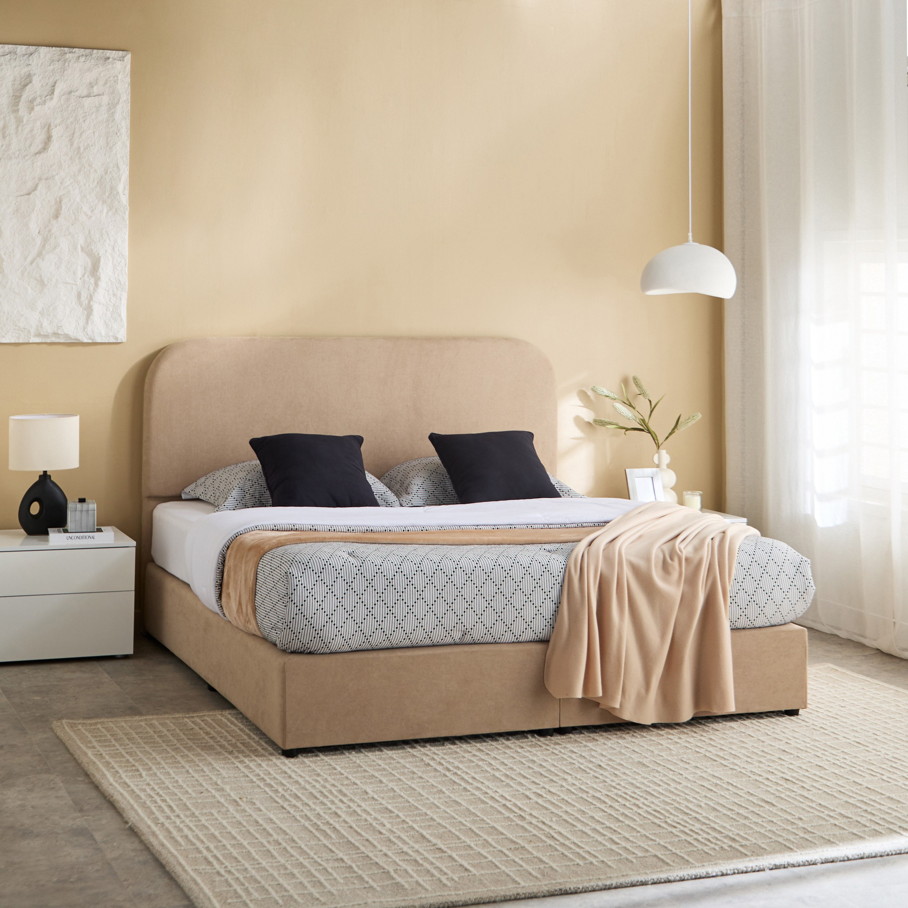 Movo Curvy Adrea Upholstered Queen Bed - 140x200 cm-hbxbedroom-bedsandbedsets-beds-queen-image-6