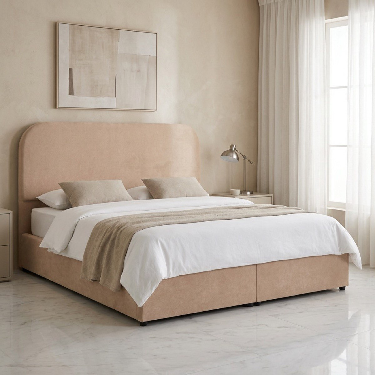 Movo Curvy Adrea Upholstered Queen Bed - 160x200 cm-hbxbedroom-bedsandbedsets-beds-queen-image-1