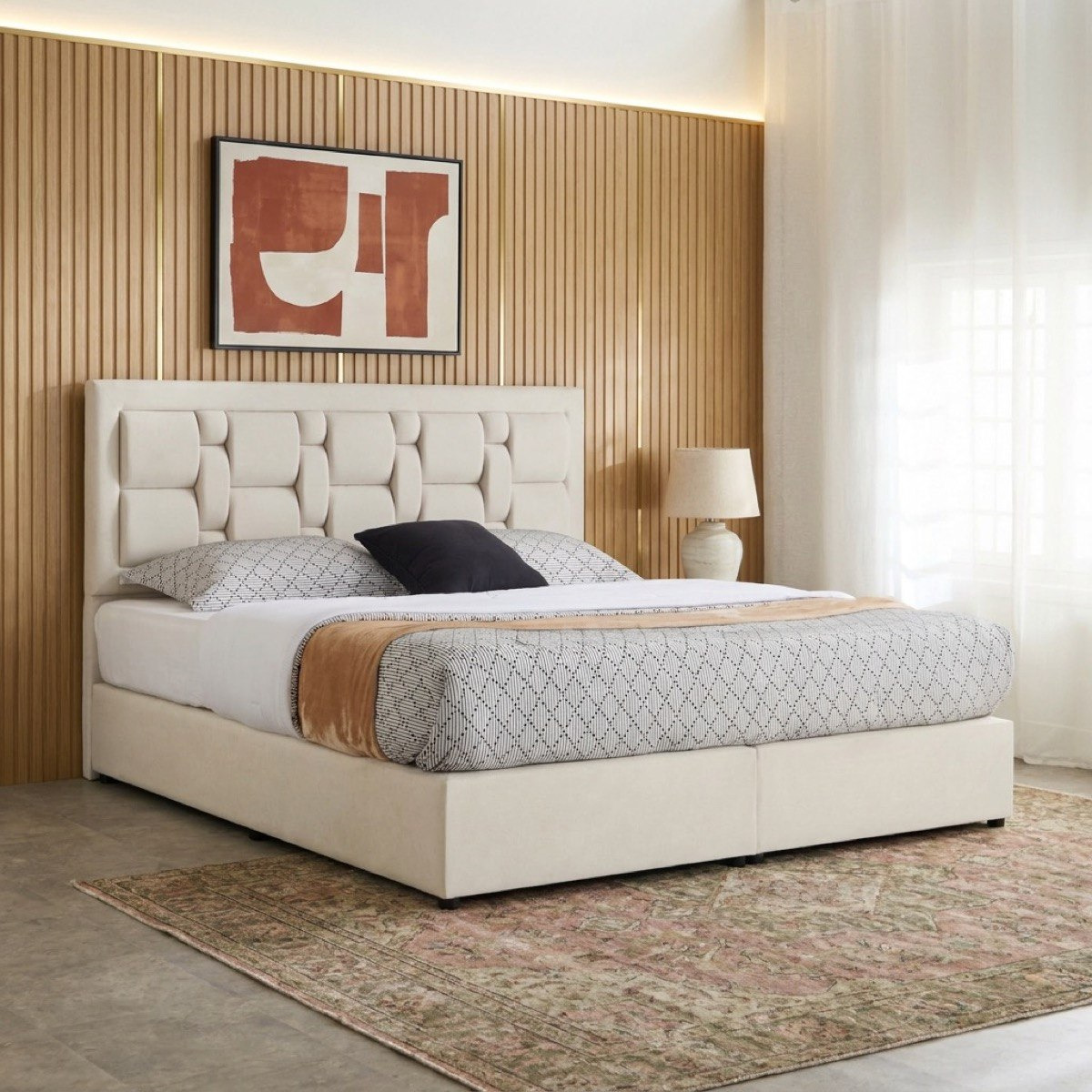 Movo Curvy Siena Upholstered Queen Bed - 140x200 cm-hbxbedroom-bedsandbedsets-beds-queen-image-1