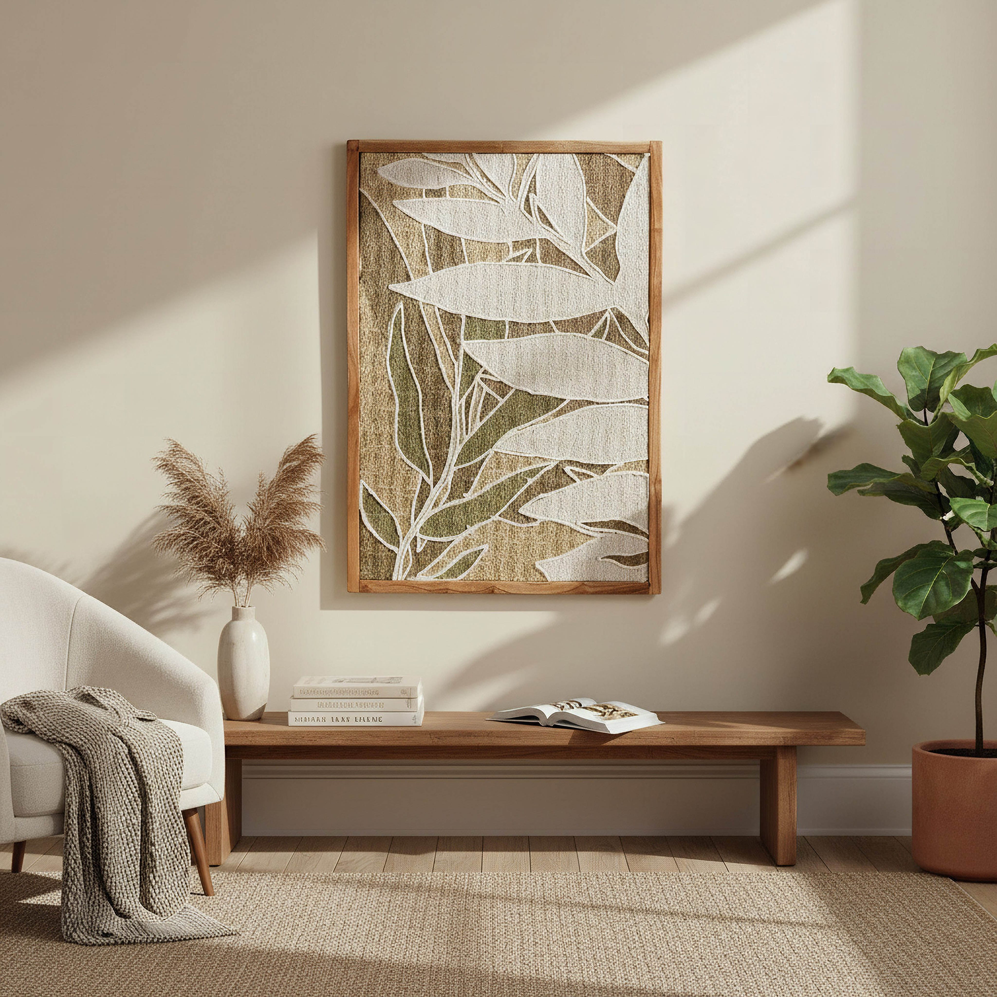 Florenza 3D Solid Wood Framed Abstract Fabric Wall Art - 50x70 cm-hbxdiningroom-walldecor-wallart-image-4