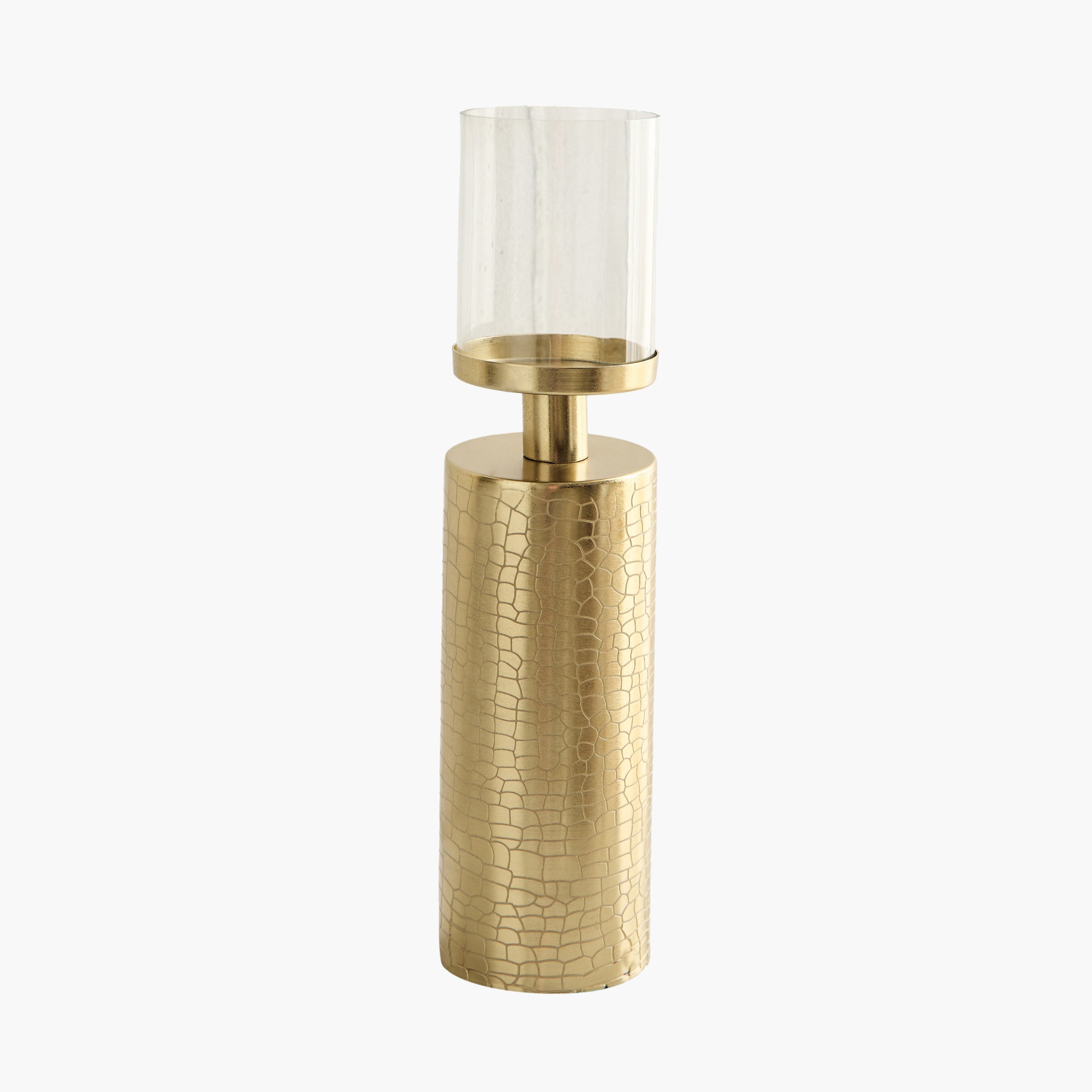 Alpha Metal Leather Textured Pillar Candleholder - 8x8x34 cm-hbxlivingroom-decorandaccessories-candleholders-image-6