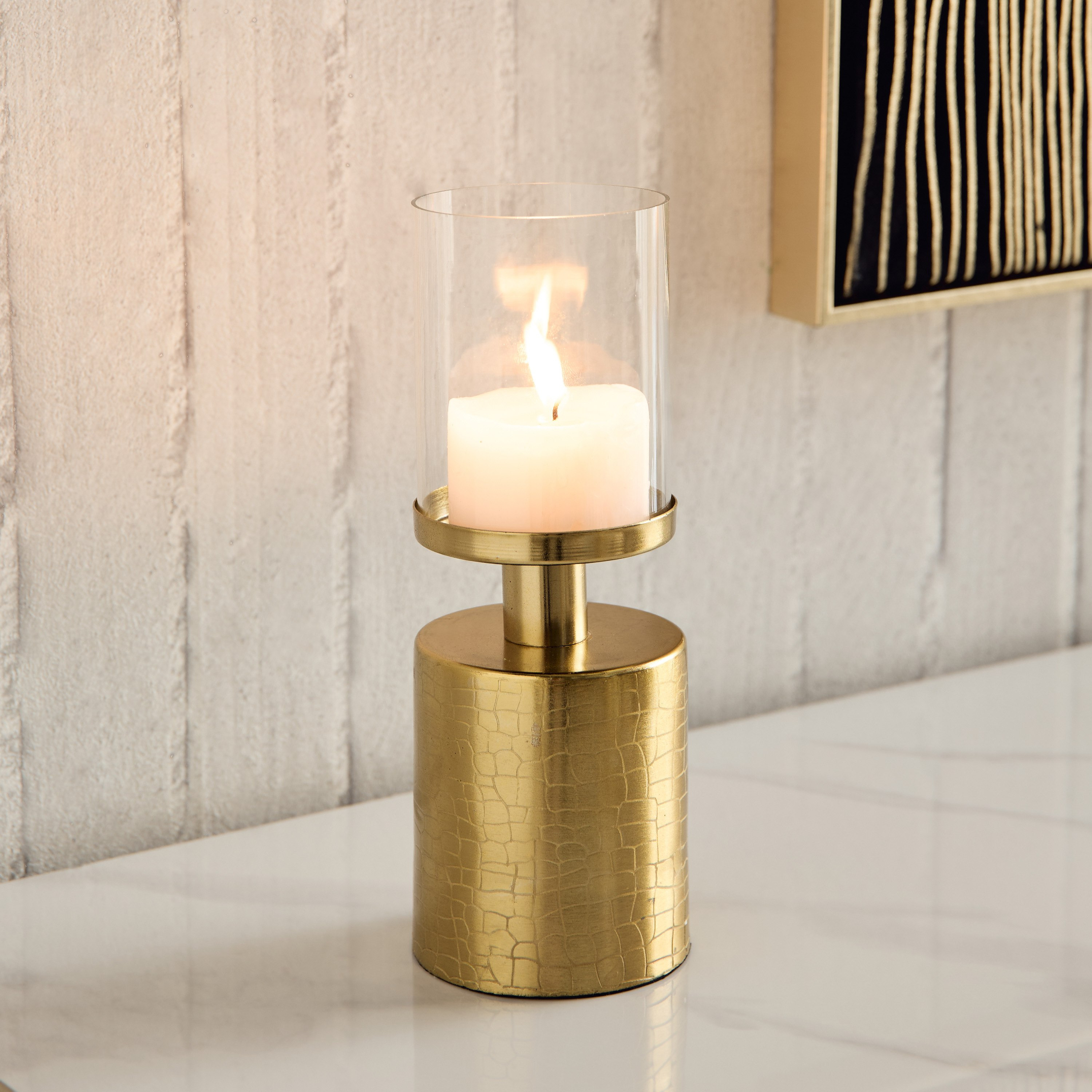 Alpha Metal Leather Textured Pillar Candleholder - 8x8x23 cm-hbxlivingroom-decorandaccessories-candleholders-image-2