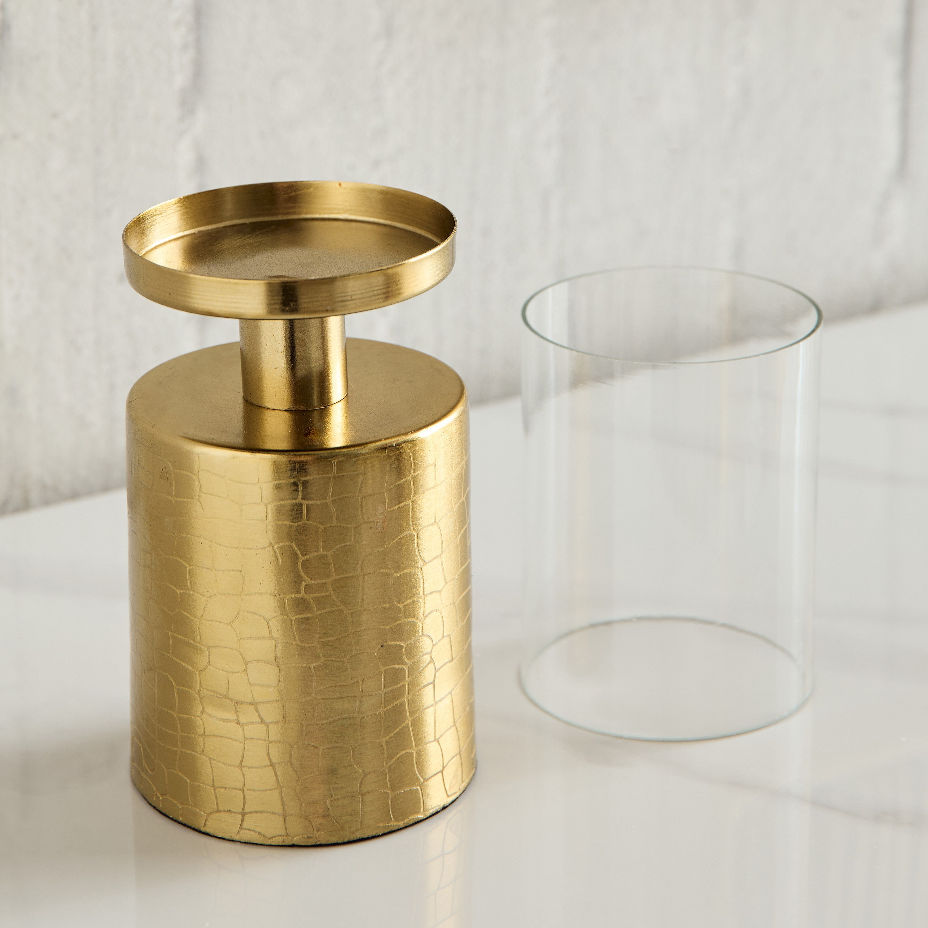 Alpha Metal Leather Textured Pillar Candleholder - 8x8x23 cm-hbxlivingroom-decorandaccessories-candleholders-image-3
