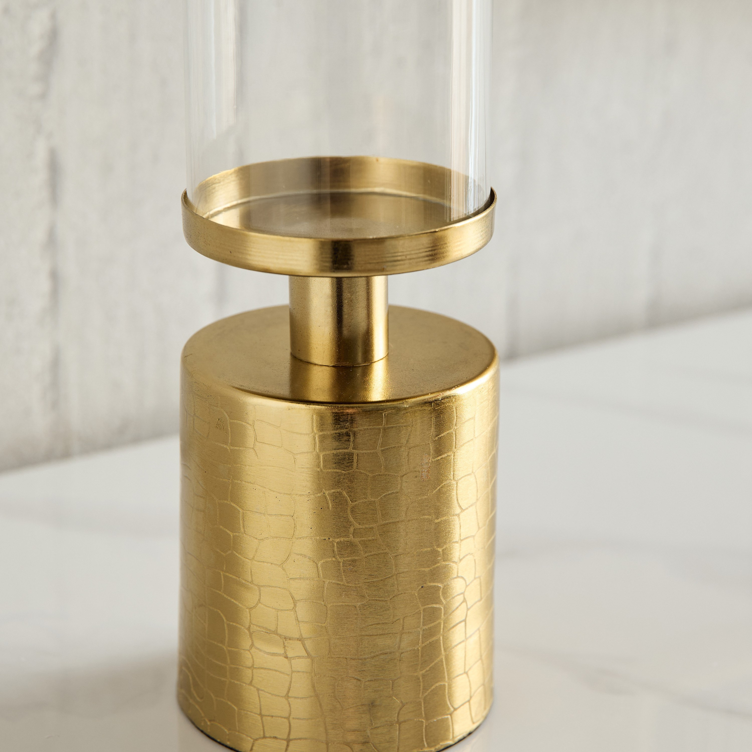 Alpha Metal Leather Textured Pillar Candleholder - 8x8x23 cm-hbxlivingroom-decorandaccessories-candleholders-image-4