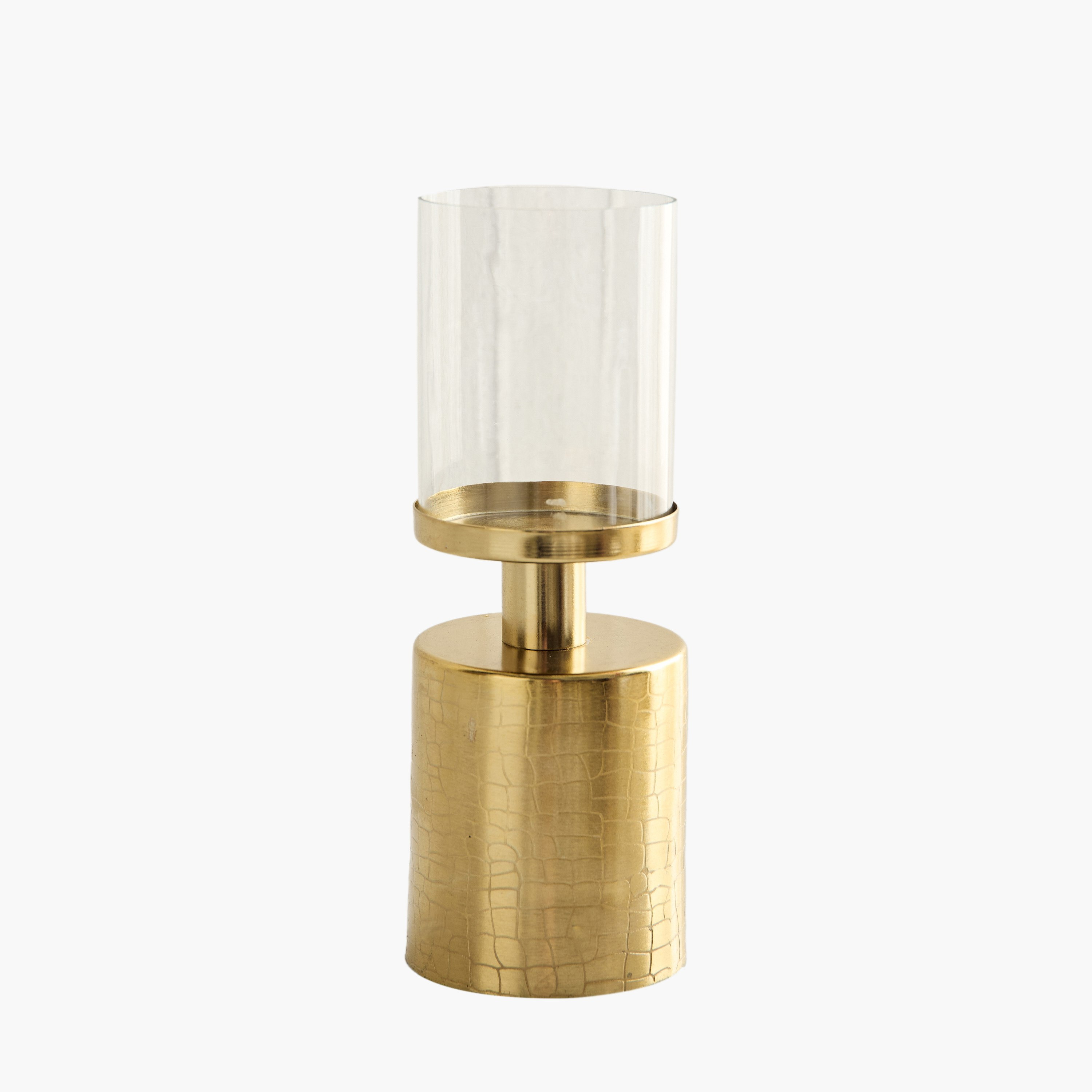 Alpha Metal Leather Textured Pillar Candleholder - 8x8x23 cm-hbxlivingroom-decorandaccessories-candleholders-image-6