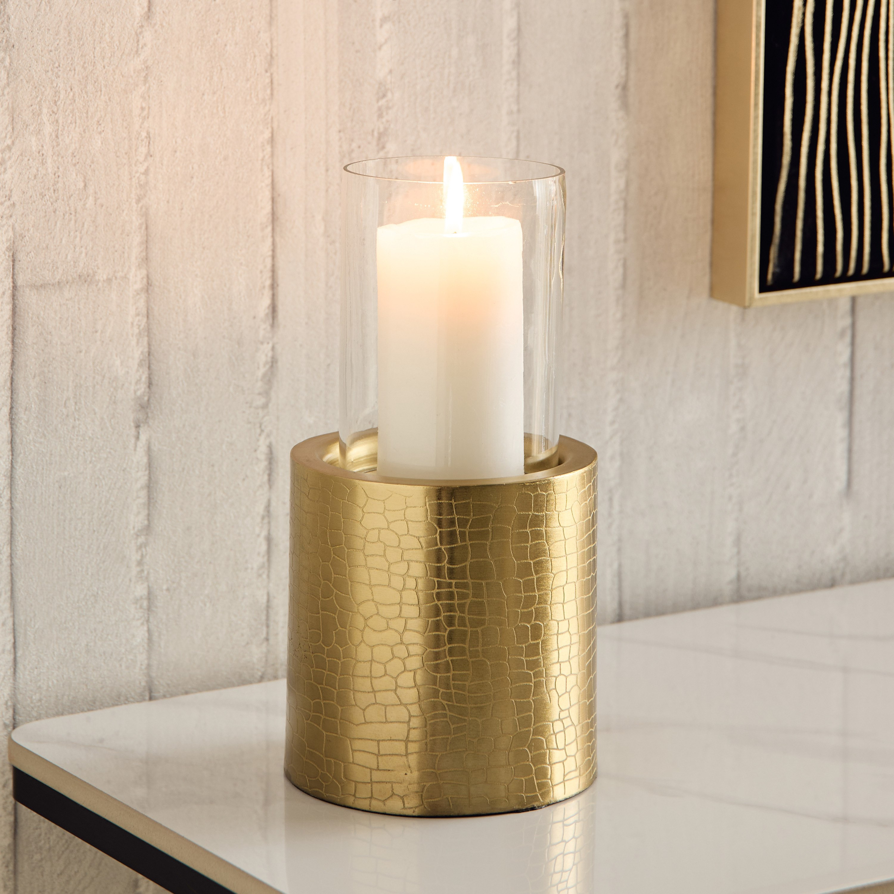 Alpha Metal Leather Wave Textured Pillar Candleholder - 12.5x12.5x19 cm-hbxlivingroom-decorandaccessories-candleholders-image-2