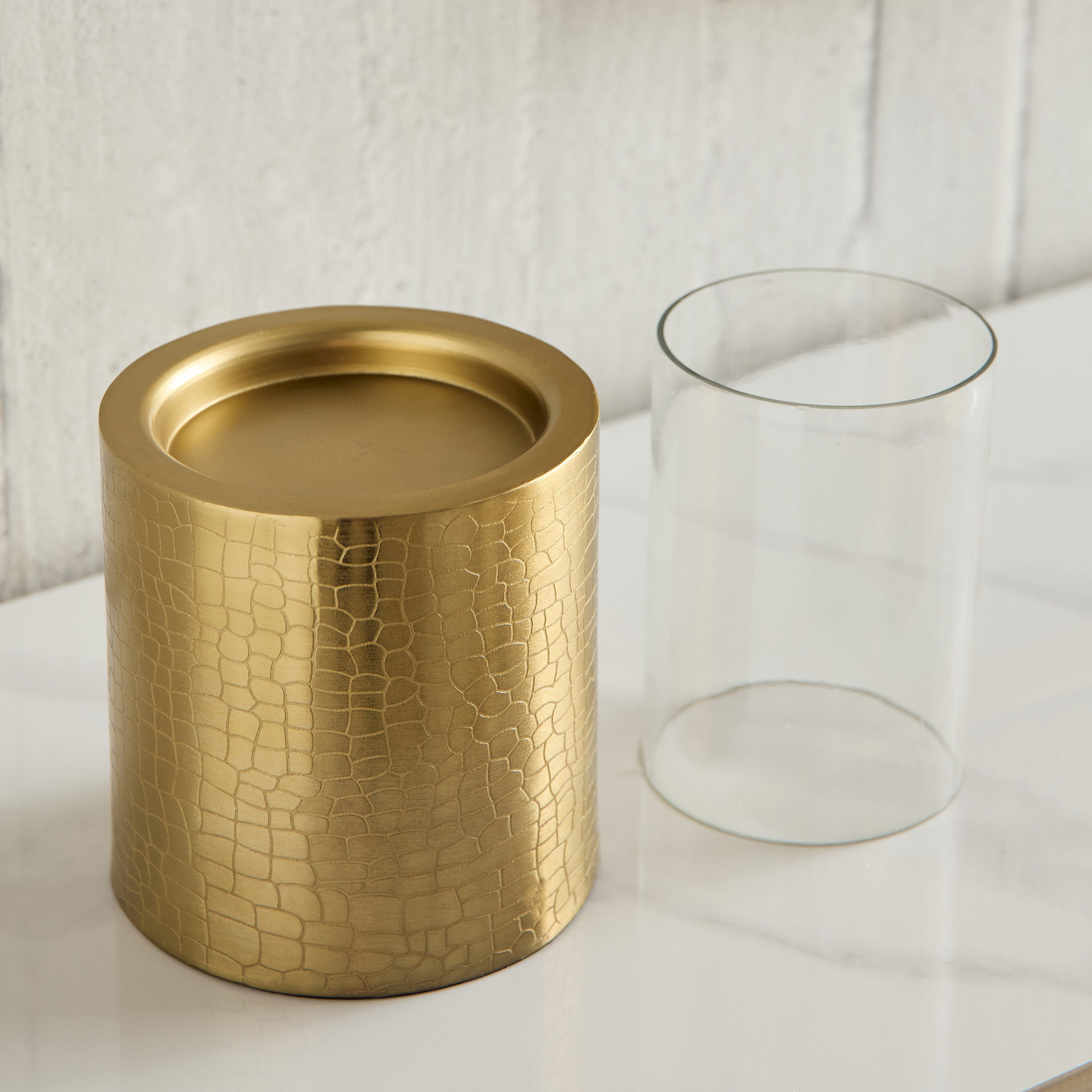 Alpha Metal Leather Wave Textured Pillar Candleholder - 12.5x12.5x19 cm-hbxlivingroom-decorandaccessories-candleholders-image-3