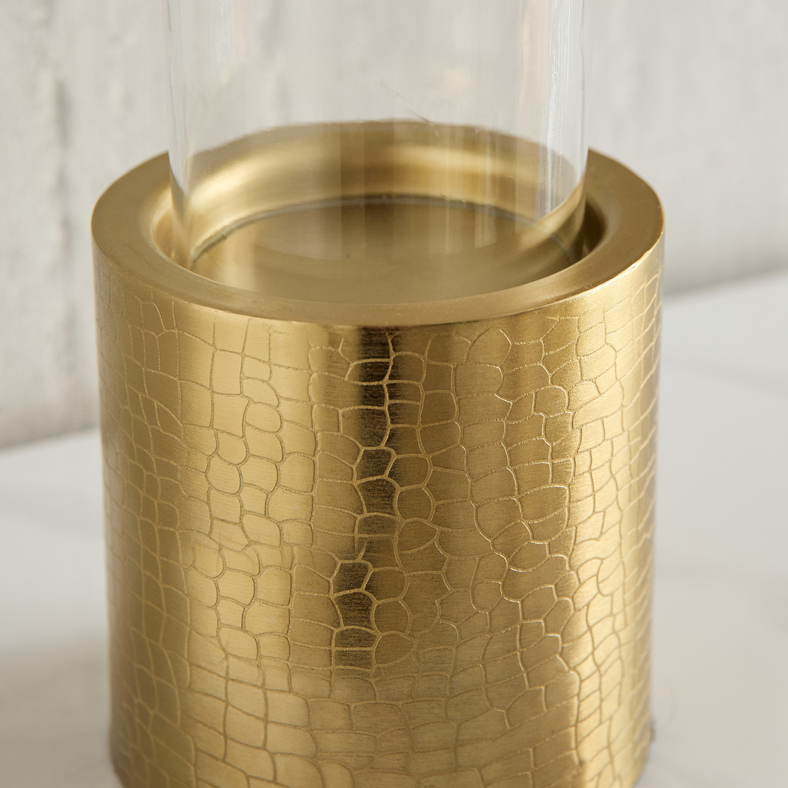 Alpha Metal Leather Wave Textured Pillar Candleholder - 12.5x12.5x19 cm-hbxlivingroom-decorandaccessories-candleholders-image-4