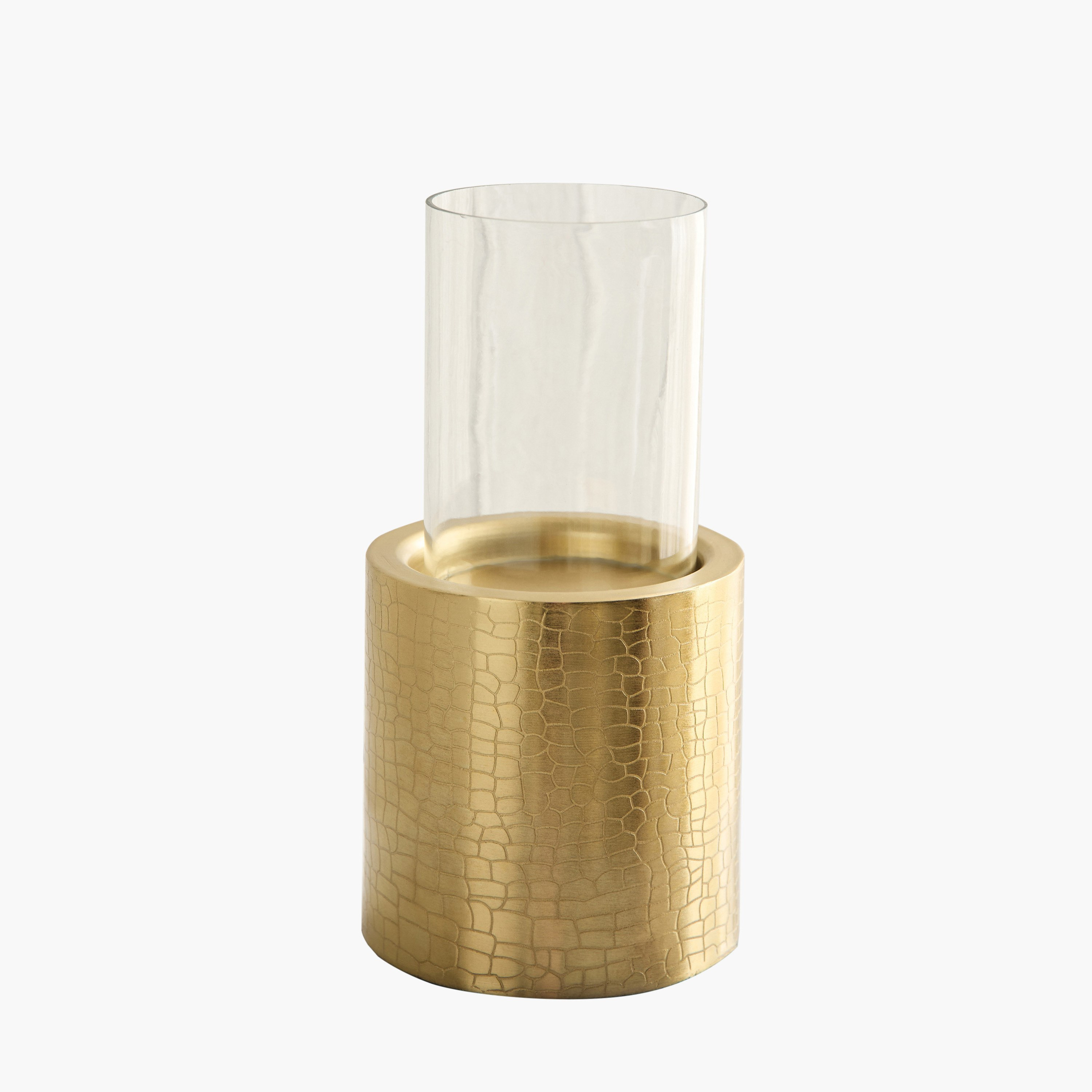 Alpha Metal Leather Wave Textured Pillar Candleholder - 12.5x12.5x19 cm-hbxlivingroom-decorandaccessories-candleholders-image-6