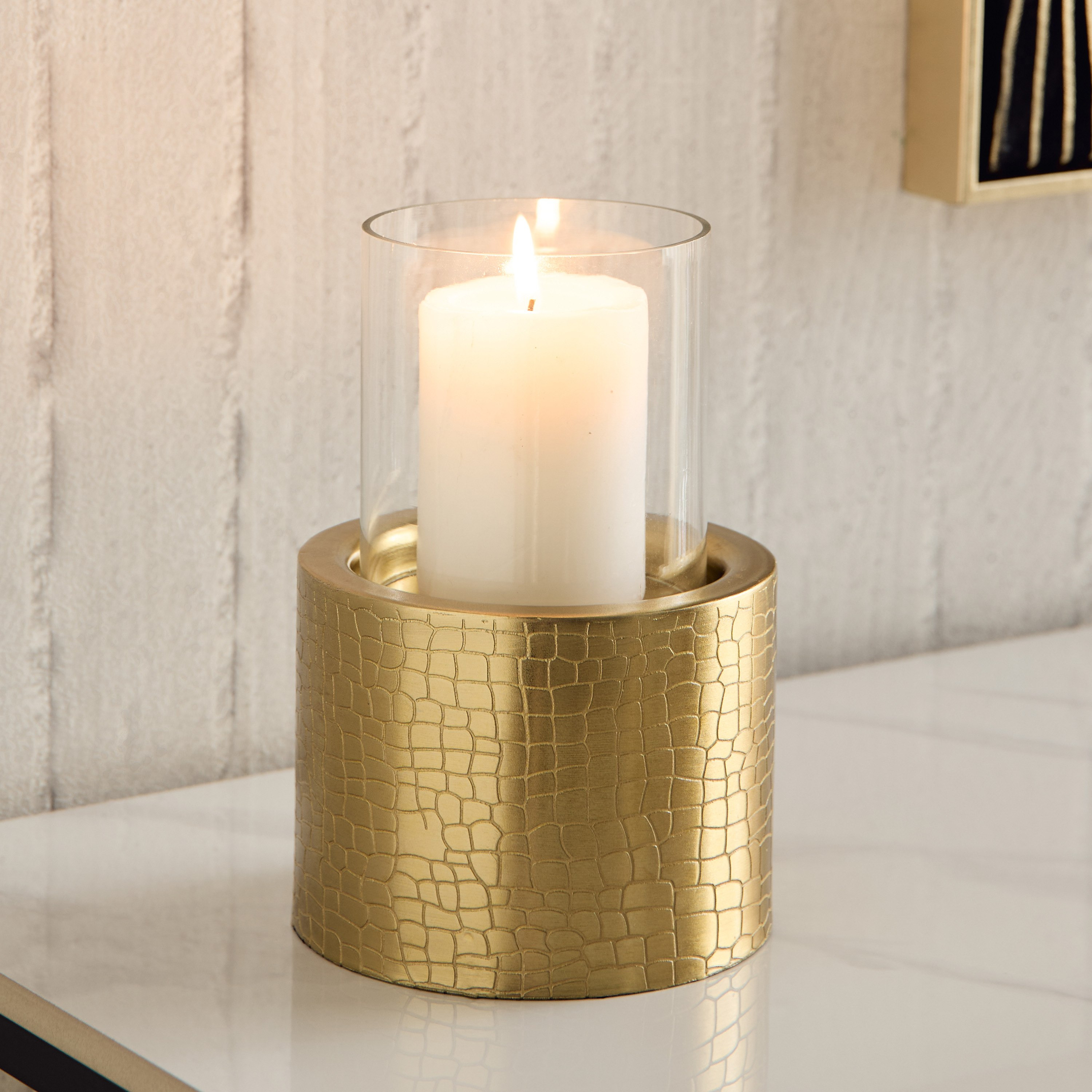 حامل شموع معدني جلد مموج بارز الملمس من ألفا - 12.5x12.5x25 سم-hbxlivingroom-decorandaccessories-candleholders-image-2