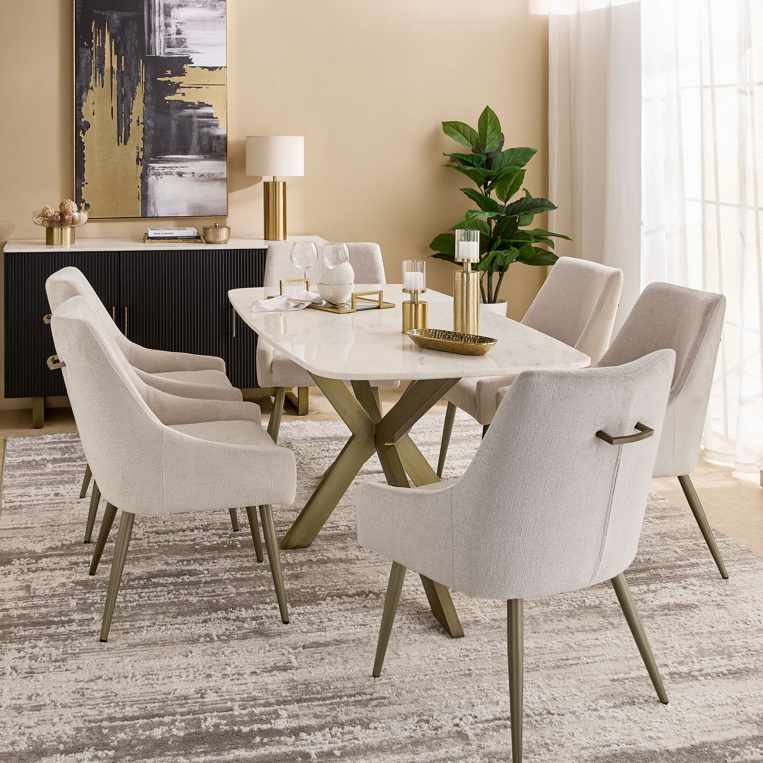 Cavon Portola 6-Seater Genuine Marble Top Dining Table-hbxdiningroom-diningtablesandsets-diningtables-sixseater-image-7