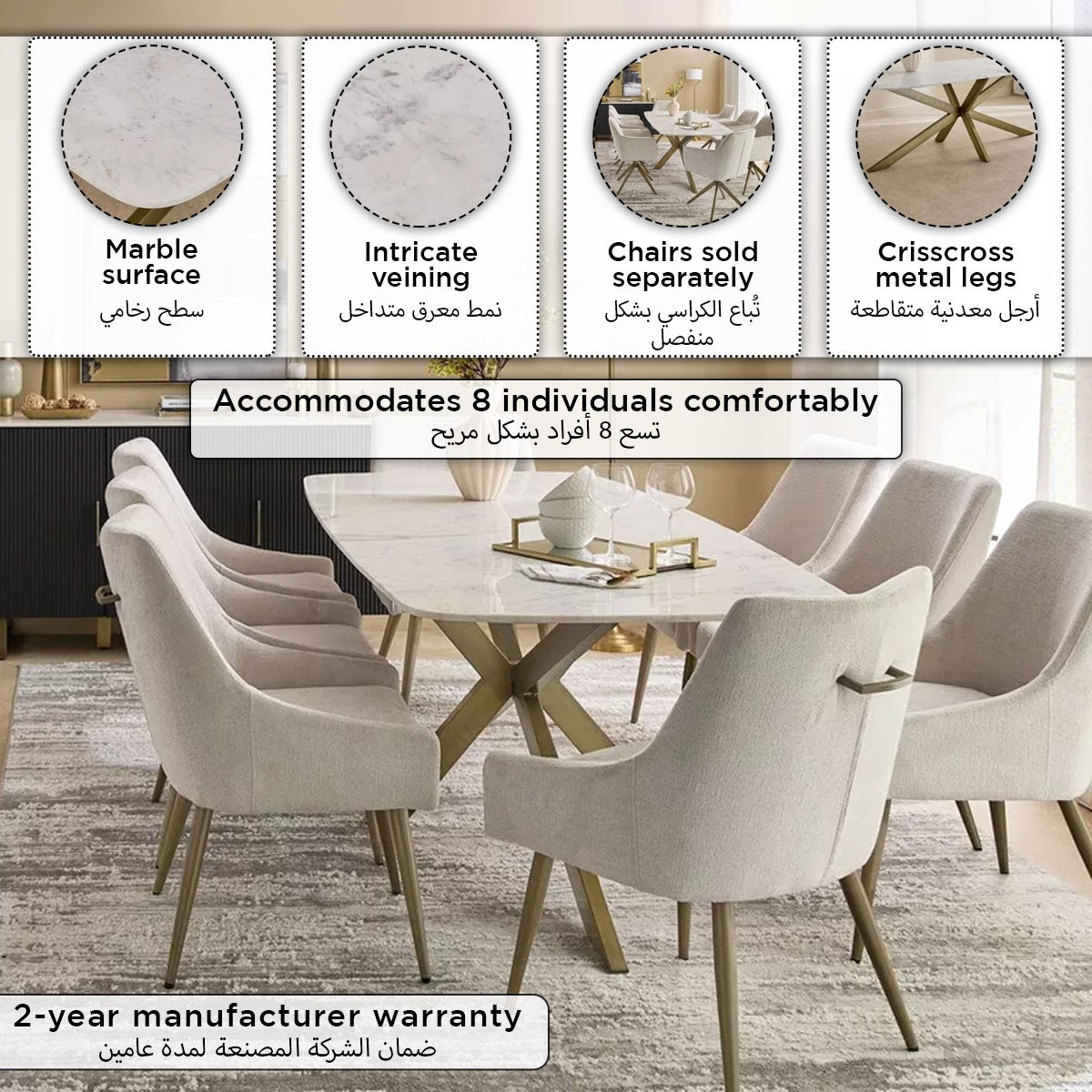 Cavon Portola NXT 8-Seater Genuine Marble Top Dining Table-hbxfurniture-diningroom-diningtables-eightseater-image-11