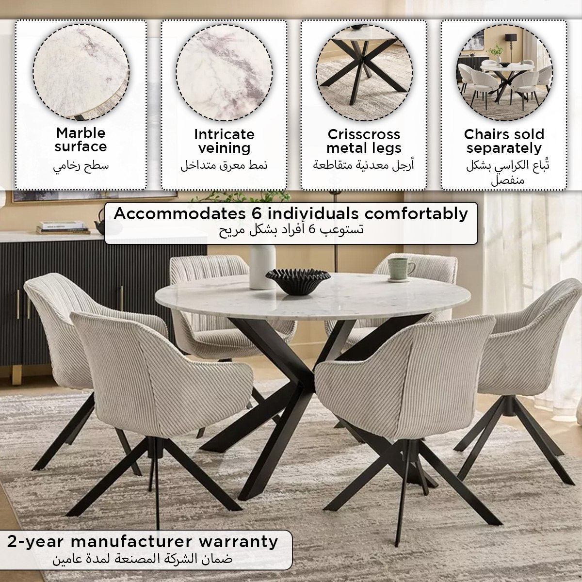 Cavon Portola 6-Seater Genuine Marble Top Round Dining Table-hbxdiningroom-diningtablesandsets-diningtables-sixseater-image-11