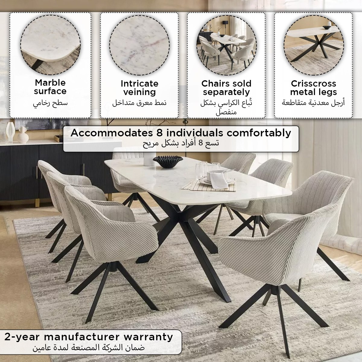 Cavon Portola Genuine Marble Top 8-Seater Dining Table-hbxfurniture-diningroom-diningtables-eightseater-image-11
