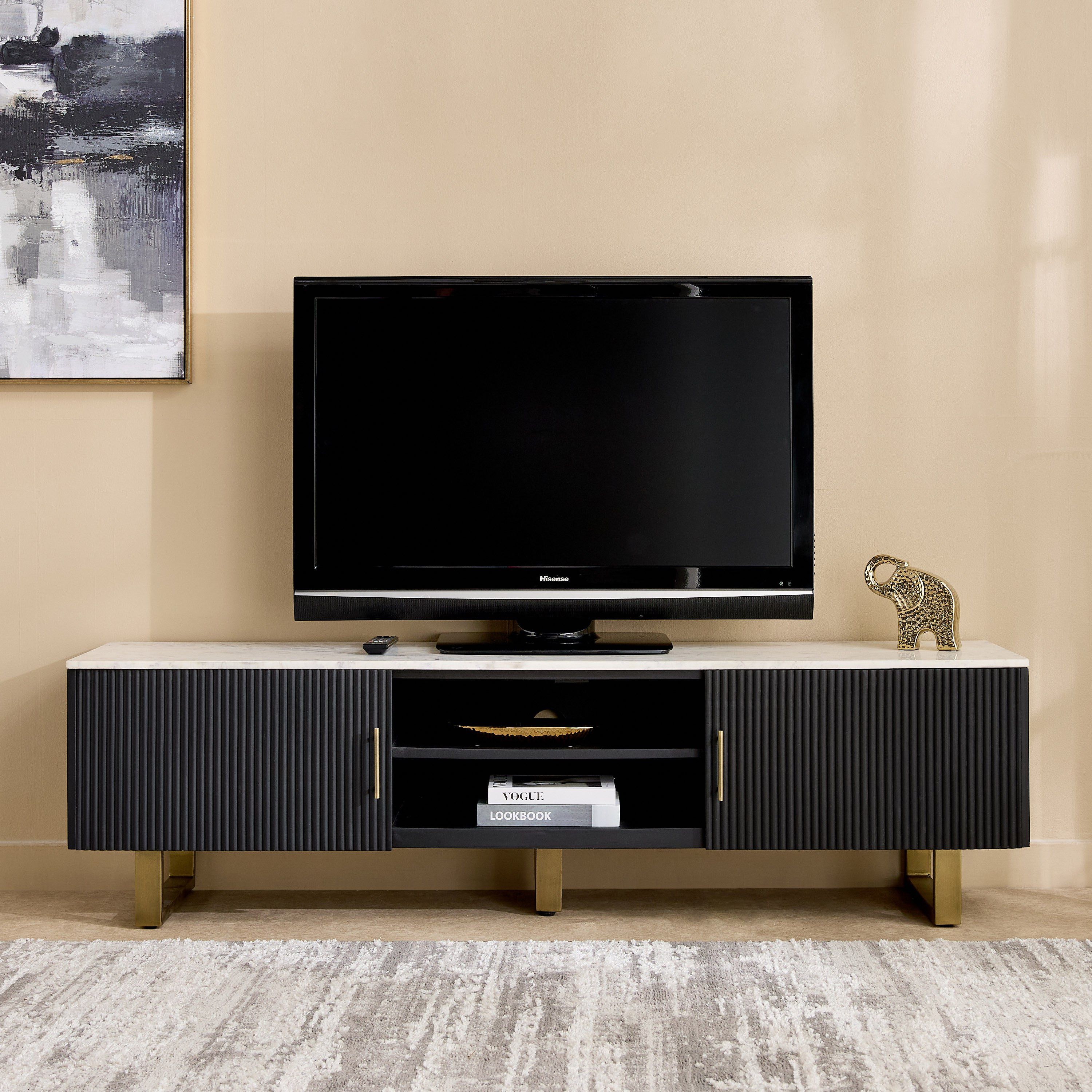 Cavon Fabio Portola 1.8-Meter Solid Wood TV Unit with Genuine Marble Top for TVs upto 75 inch-hbxlivingroom-mediaunitsandstorage-tvunits-image-2