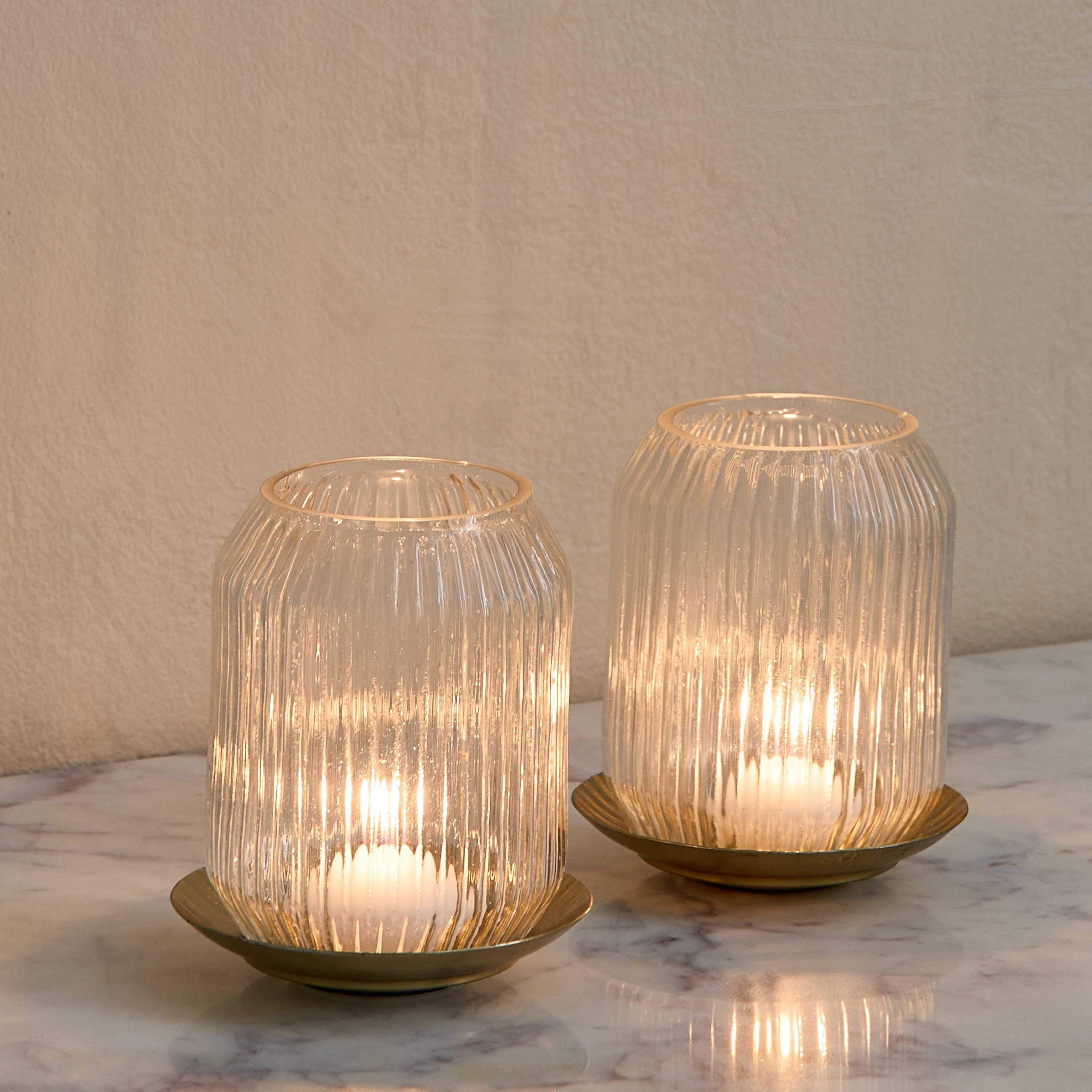 Kumudh Zen 2-Piece Decorative Tealight Candleholder Set with Base - 9x9x11 cm-hbxlivingroom-decorandaccessories-candleholders-image-1