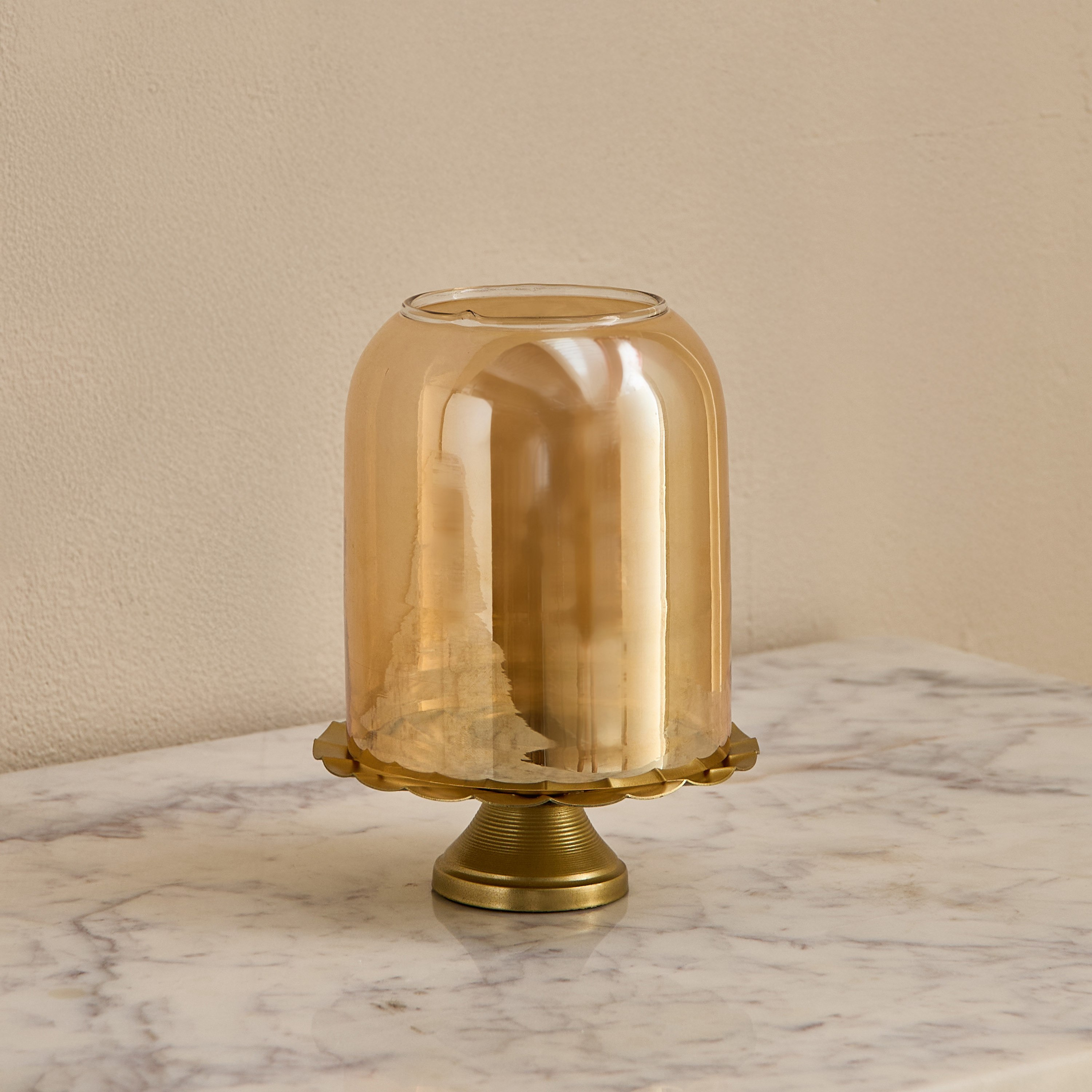 Kumudh Zen Decorative Glass Dome Tealight Candleholder with Base - 12.5x12.5x16 cm-hbxlivingroom-decorandaccessories-candleholders-image-1