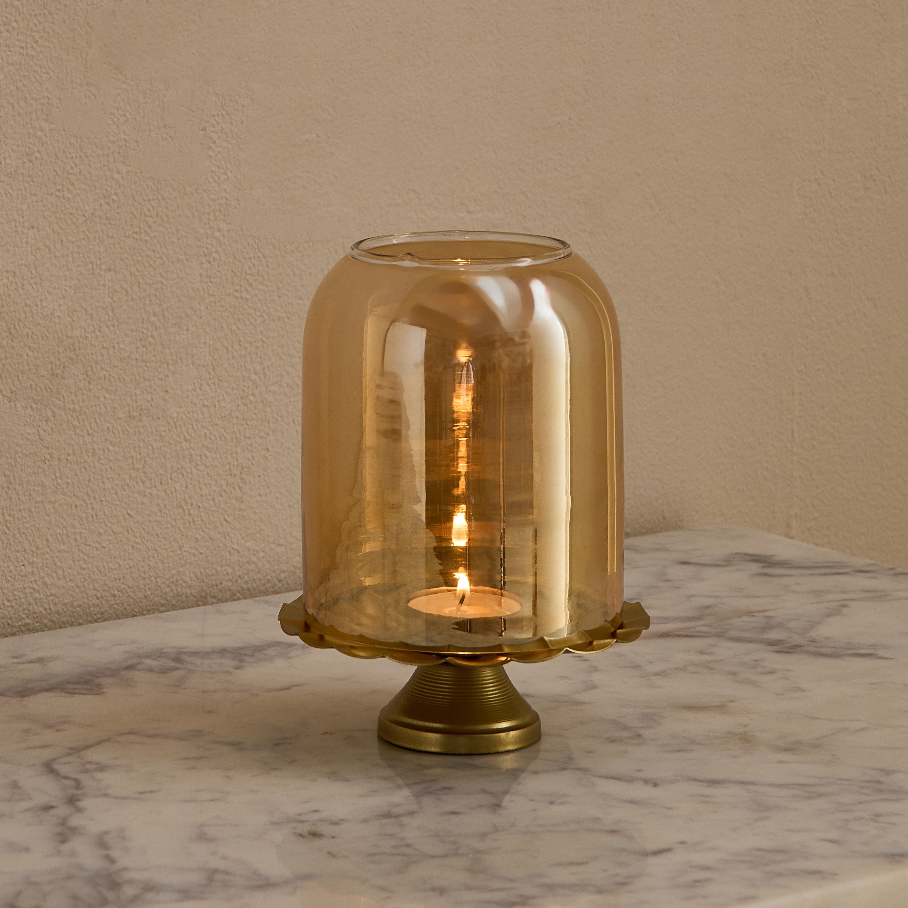 Kumudh Zen Decorative Glass Dome Tealight Candleholder with Base - 12.5x12.5x16 cm-hbxlivingroom-decorandaccessories-candleholders-image-2