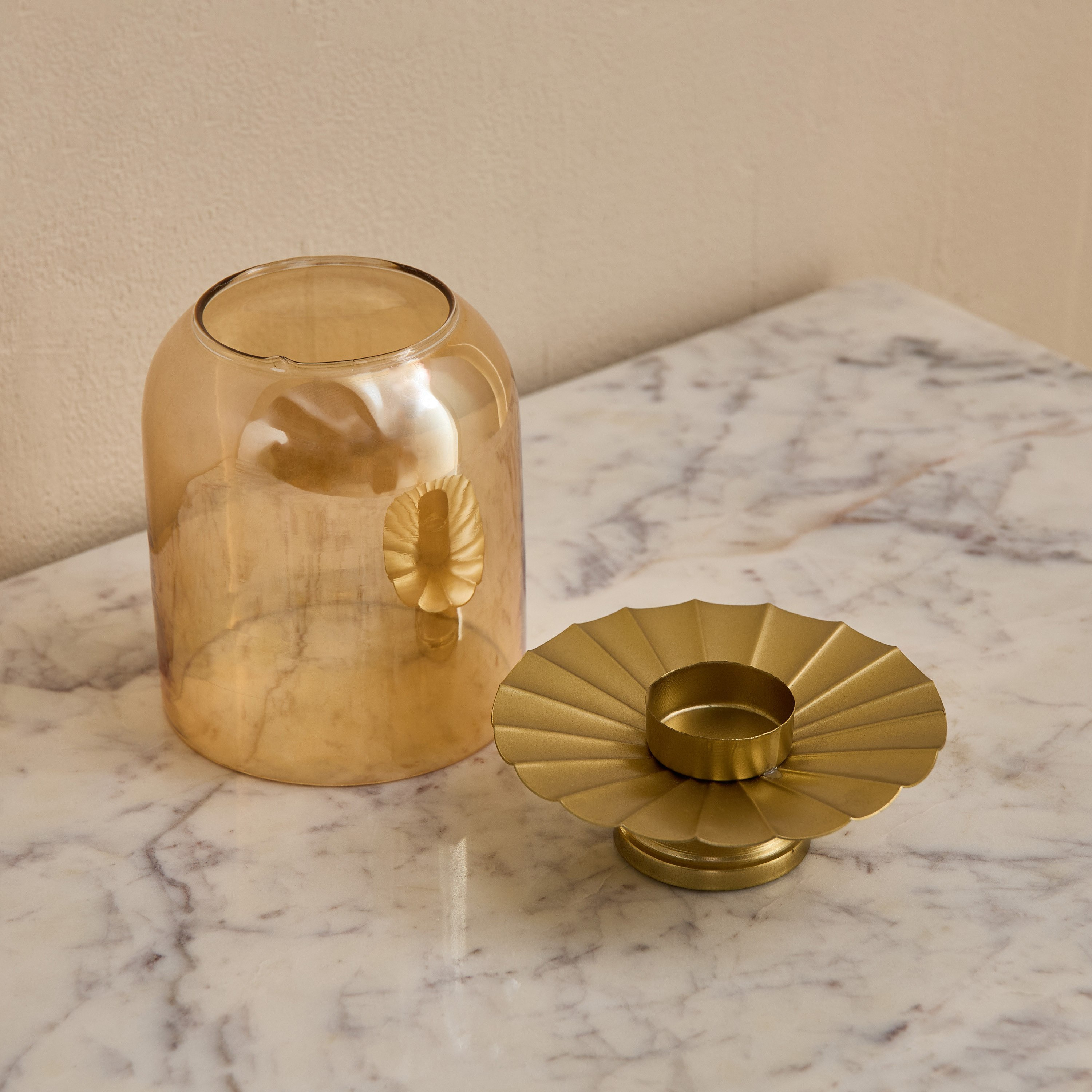 Kumudh Zen Decorative Glass Dome Tealight Candleholder with Base - 12.5x12.5x16 cm-hbxlivingroom-decorandaccessories-candleholders-image-3