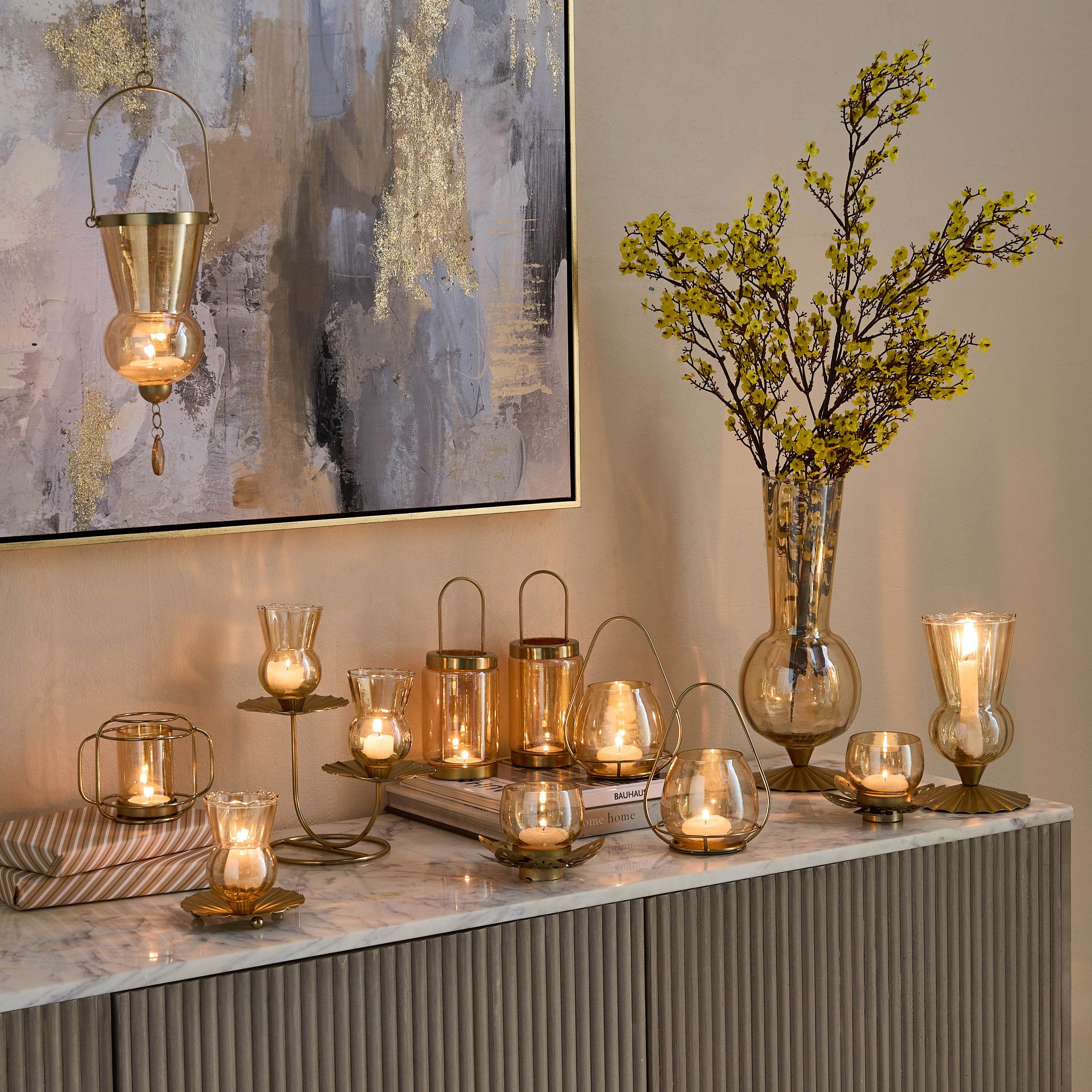 Kumudh Zen Decorative Hanging Tealight Candleholder with Chain - 10x10x58 cm-hbxlivingroom-decorandaccessories-candleholders-image-4