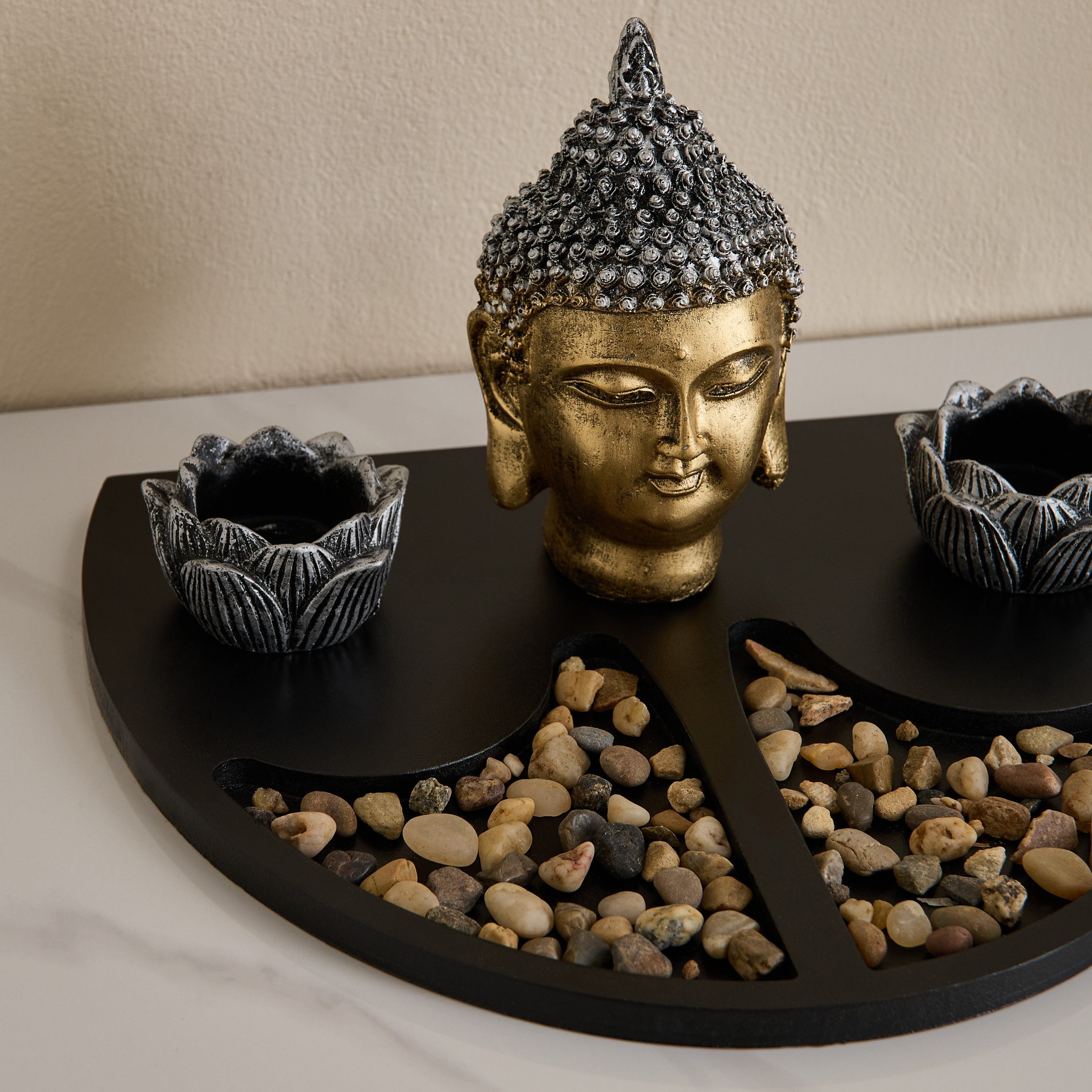 Divinity Glacier Polyresin Buddha with MDF Wooden Stand - 9x9x40 cm-hbxlivingroom-decorandaccessories-candleholders-image-3