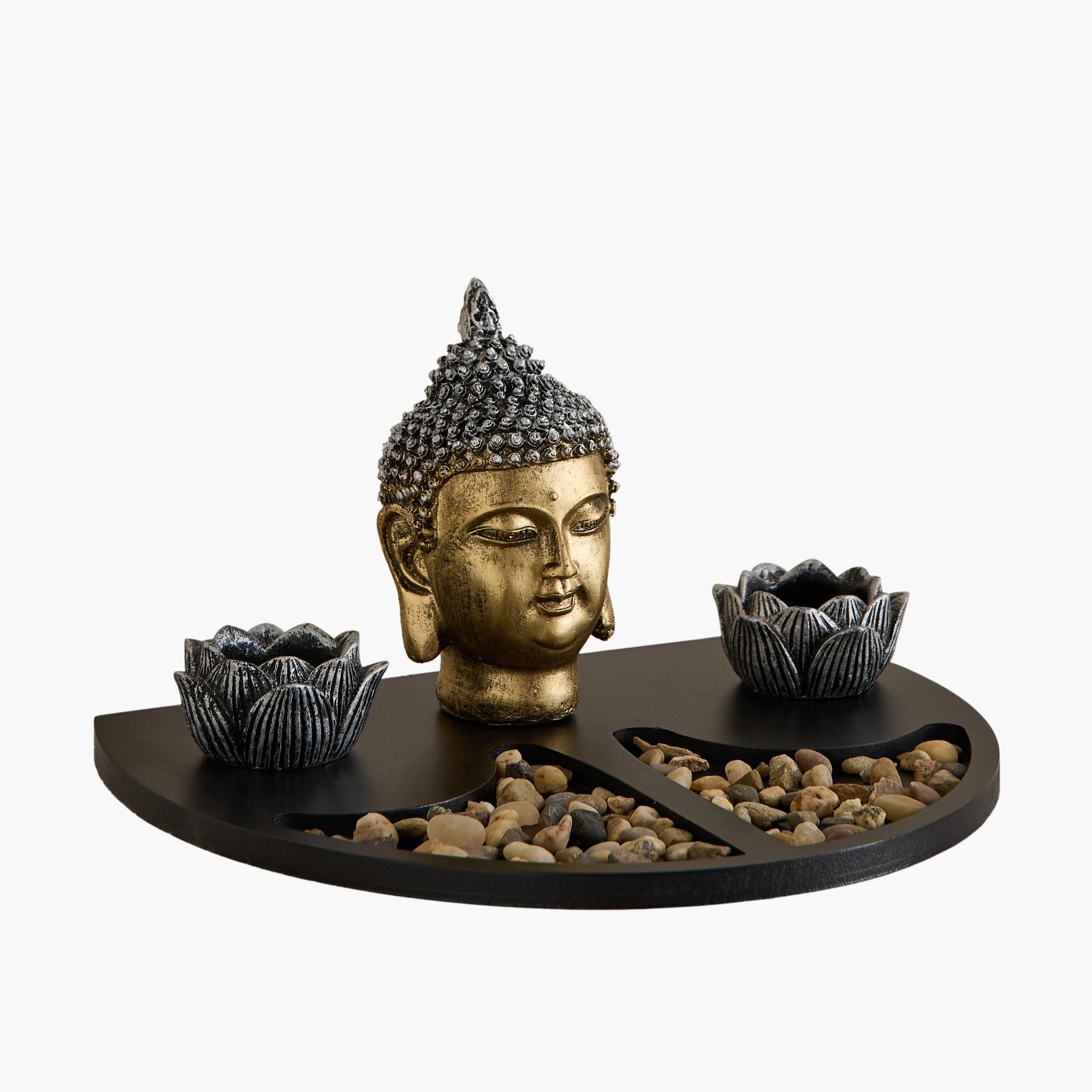 Divinity Glacier Polyresin Buddha with MDF Wooden Stand - 9x9x40 cm-hbxlivingroom-decorandaccessories-candleholders-image-6