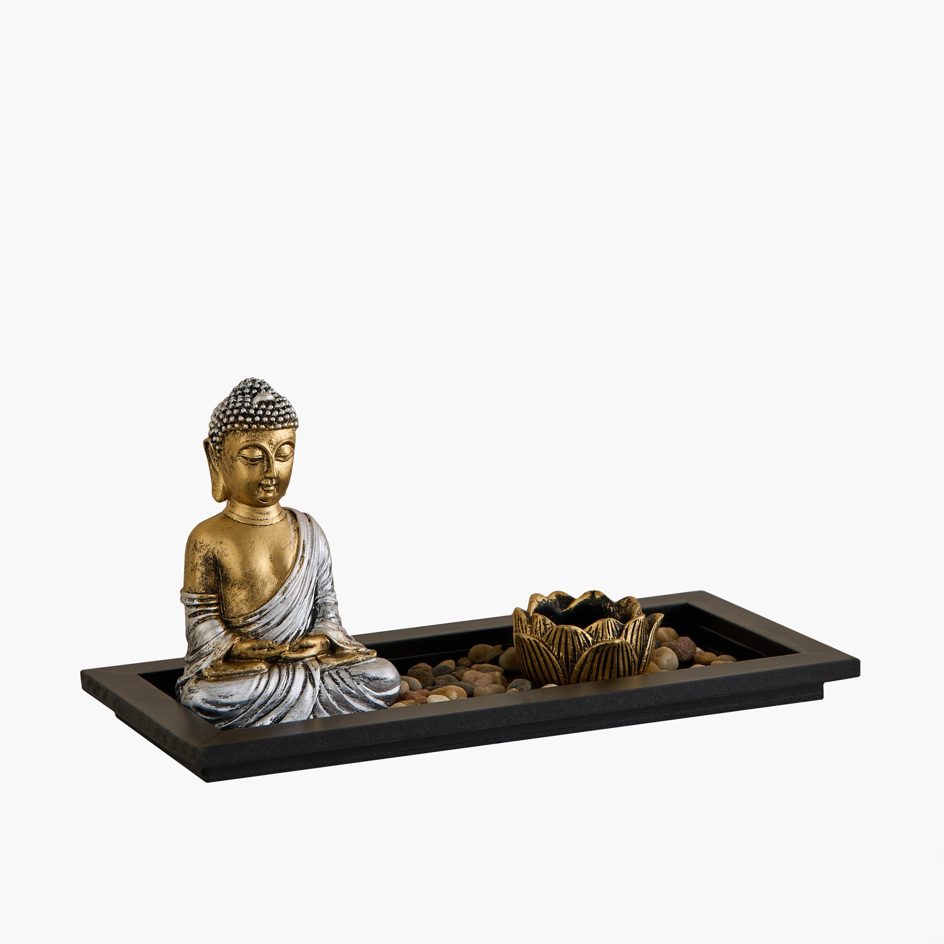تمثال بوذا بوليريزين مع صينية وحامل شمعة تيلايت من ديفينيتي غلاسيير - 31x14x15.5 سم-hbxlivingroom-decorandaccessories-candleholders-image-7