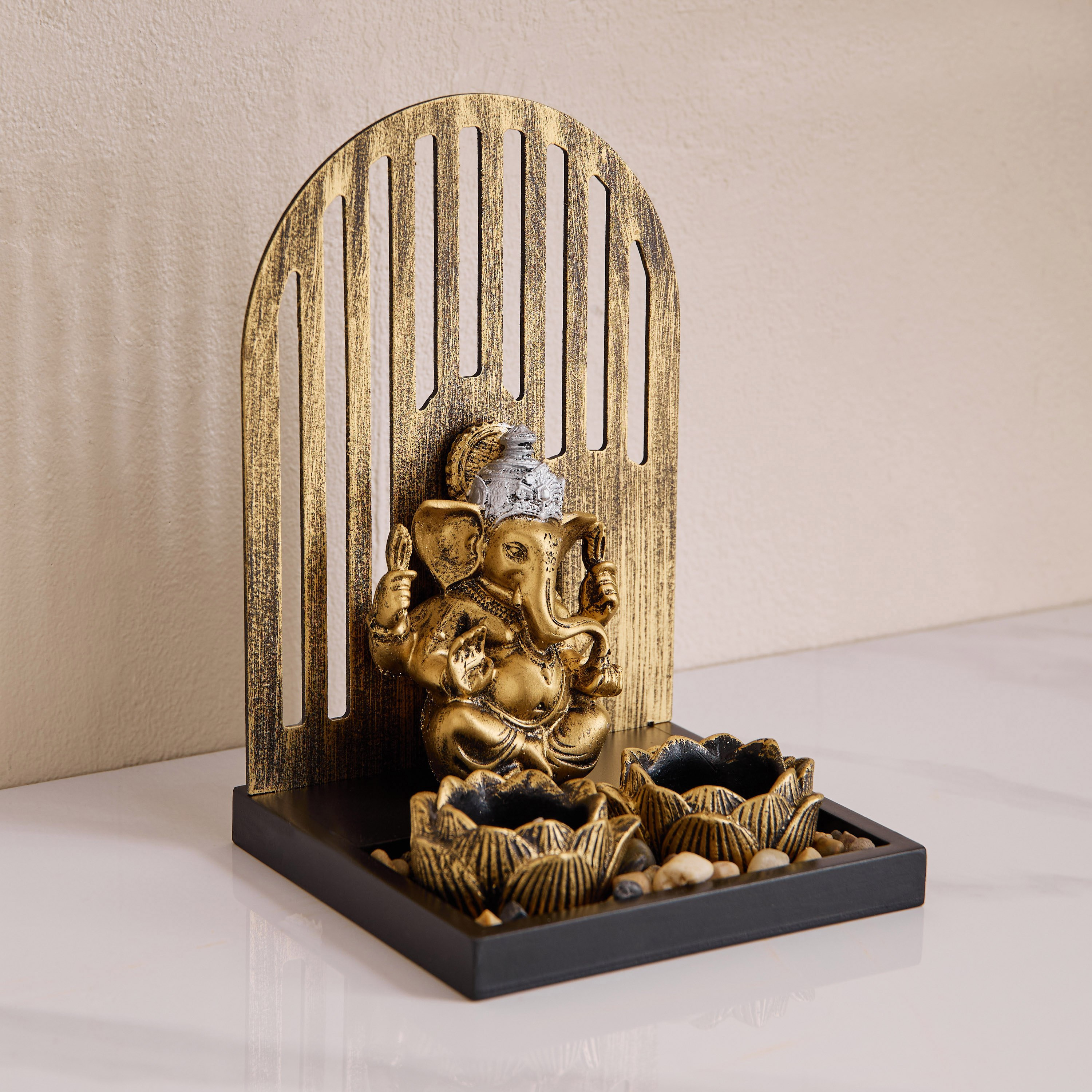 Divinity Glacier Polyresin Ganesh Statue with MDF Tealight Tray - 16x15x23.5 cm-hbxlivingroom-decorandaccessories-candleholders-image-2