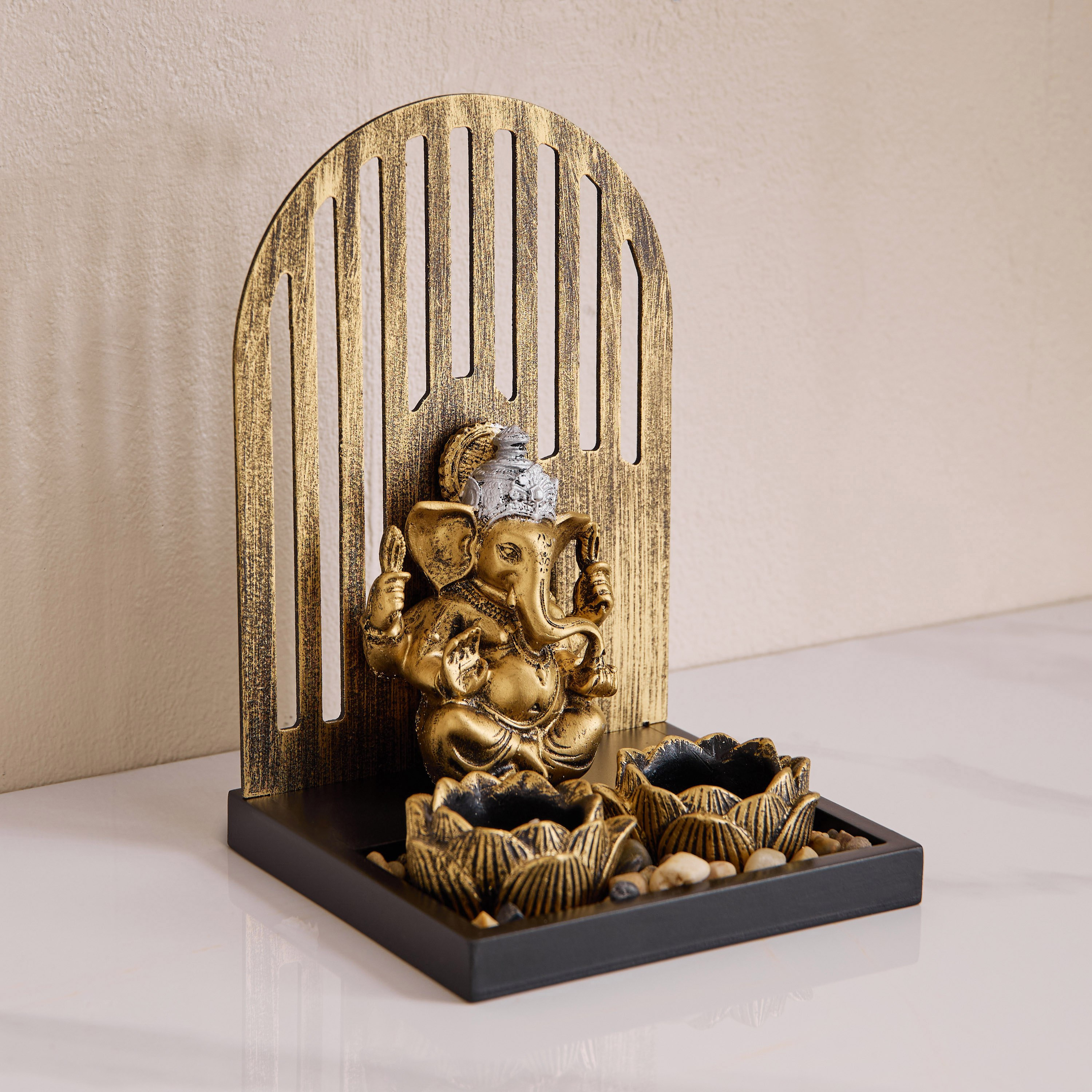 Divinity Glacier Polyresin Ganesh Statue with MDF Tealight Tray - 16x15x23.5 cm-hbxlivingroom-decorandaccessories-candleholders-image-3