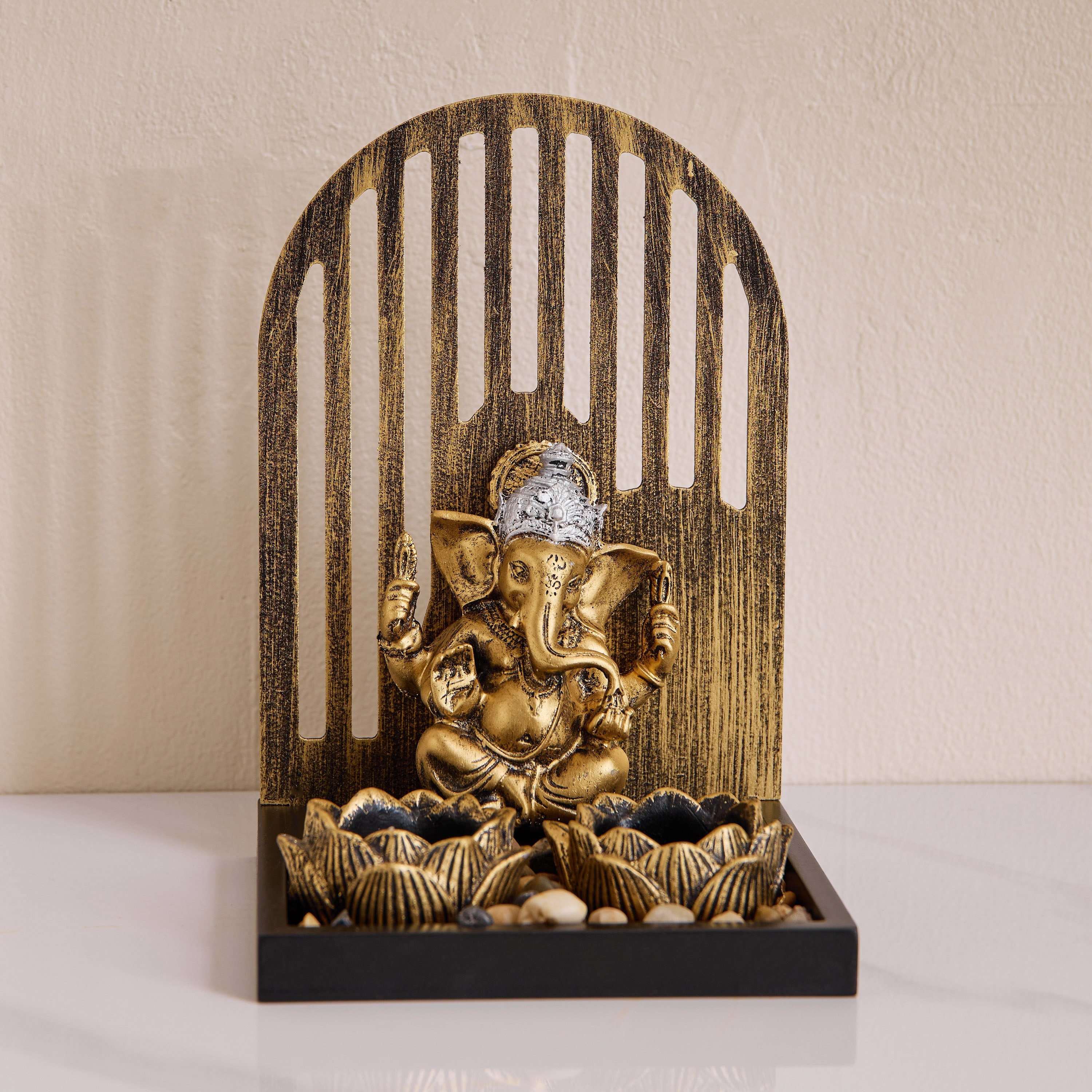 Divinity Glacier Polyresin Ganesh Statue with MDF Tealight Tray - 16x15x23.5 cm-hbxlivingroom-decorandaccessories-candleholders-image-4