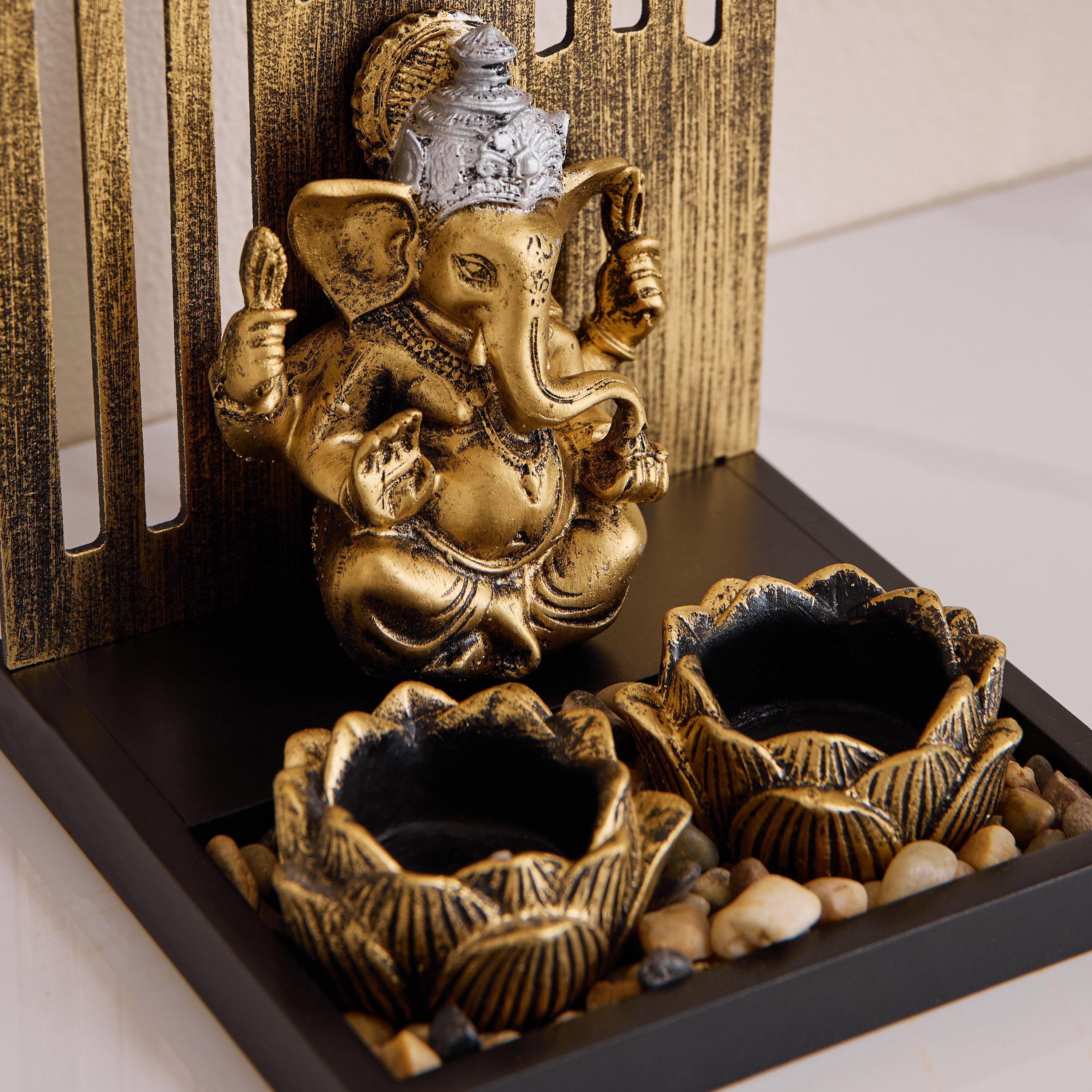 Divinity Glacier Polyresin Ganesh Statue with MDF Tealight Tray - 16x15x23.5 cm-hbxlivingroom-decorandaccessories-candleholders-image-5