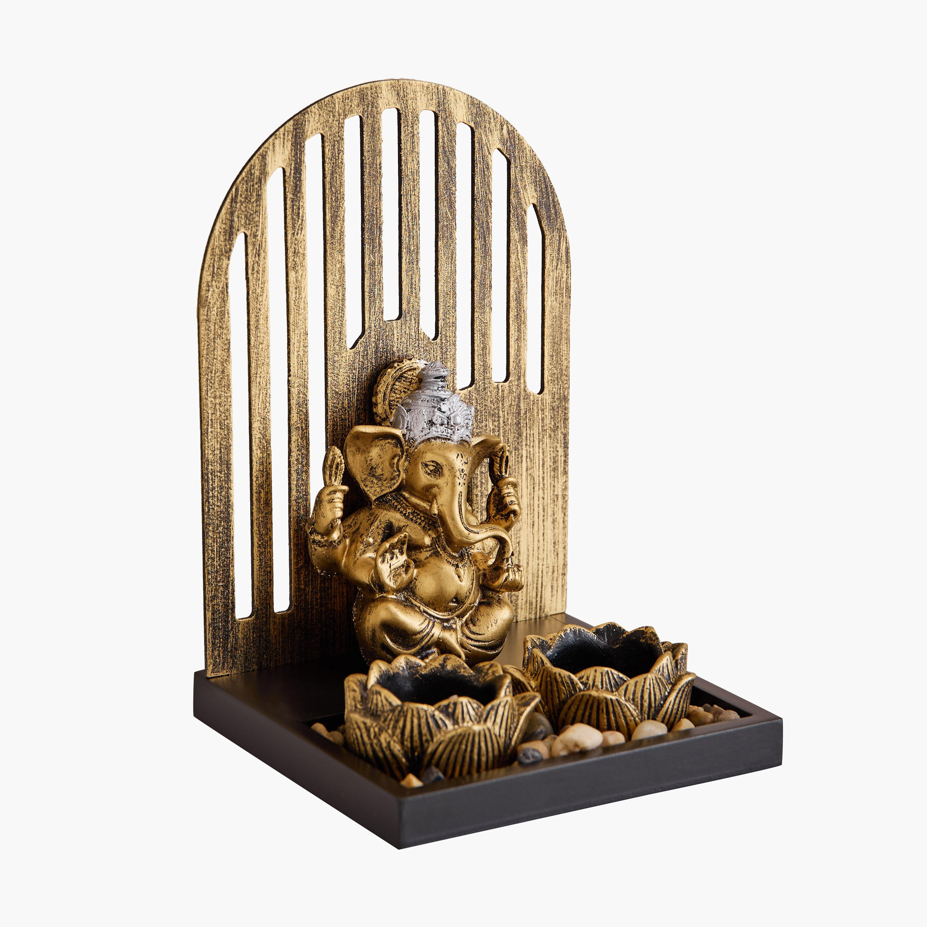 Divinity Glacier Polyresin Ganesh Statue with MDF Tealight Tray - 16x15x23.5 cm-hbxlivingroom-decorandaccessories-candleholders-image-7
