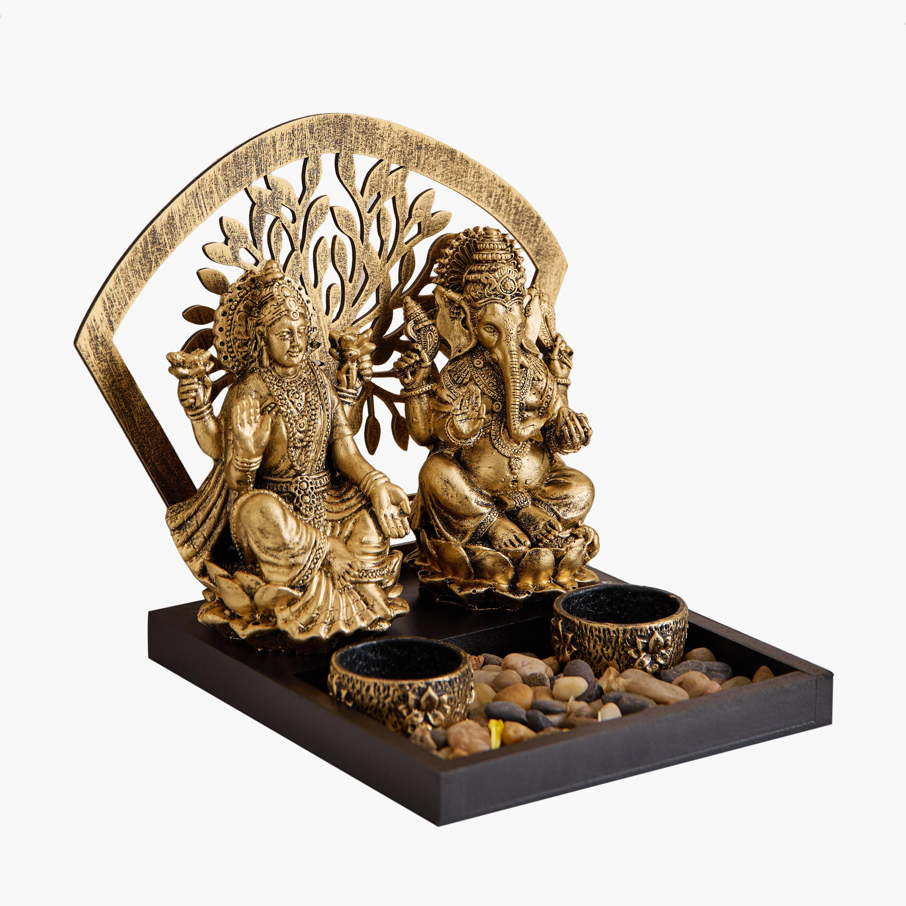 Divinity Glacier Polyresin Ganesh Laxmi Statue with MDF Tealight Tray - 20.5x18x19 cm-hbxlivingroom-decorandaccessories-candleholders-image-6