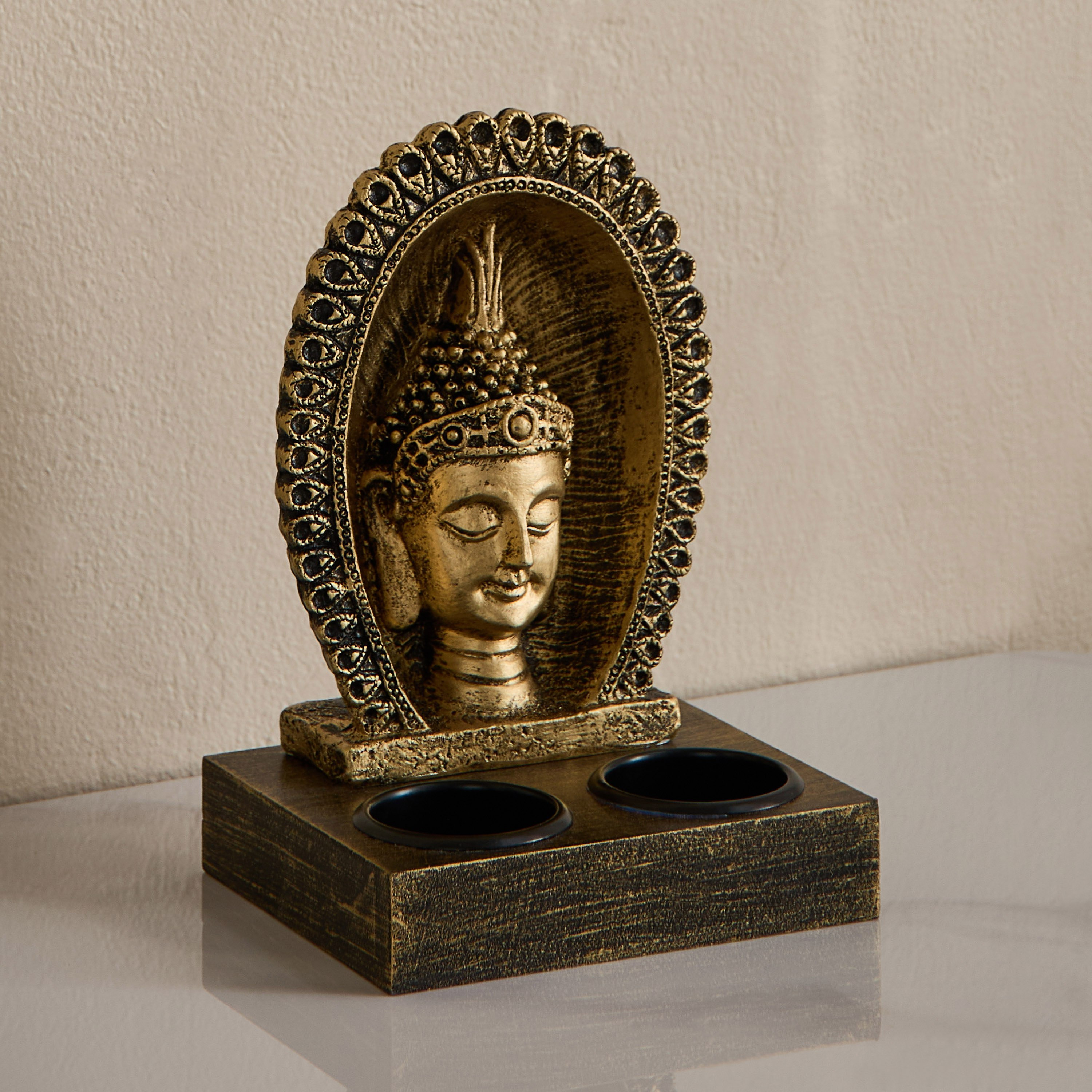 Divinity Glacier Polyresin Buddha Face with MDF Tealight Base - 12x10x17.3 cm-hbxlivingroom-decorandaccessories-candleholders-image-2