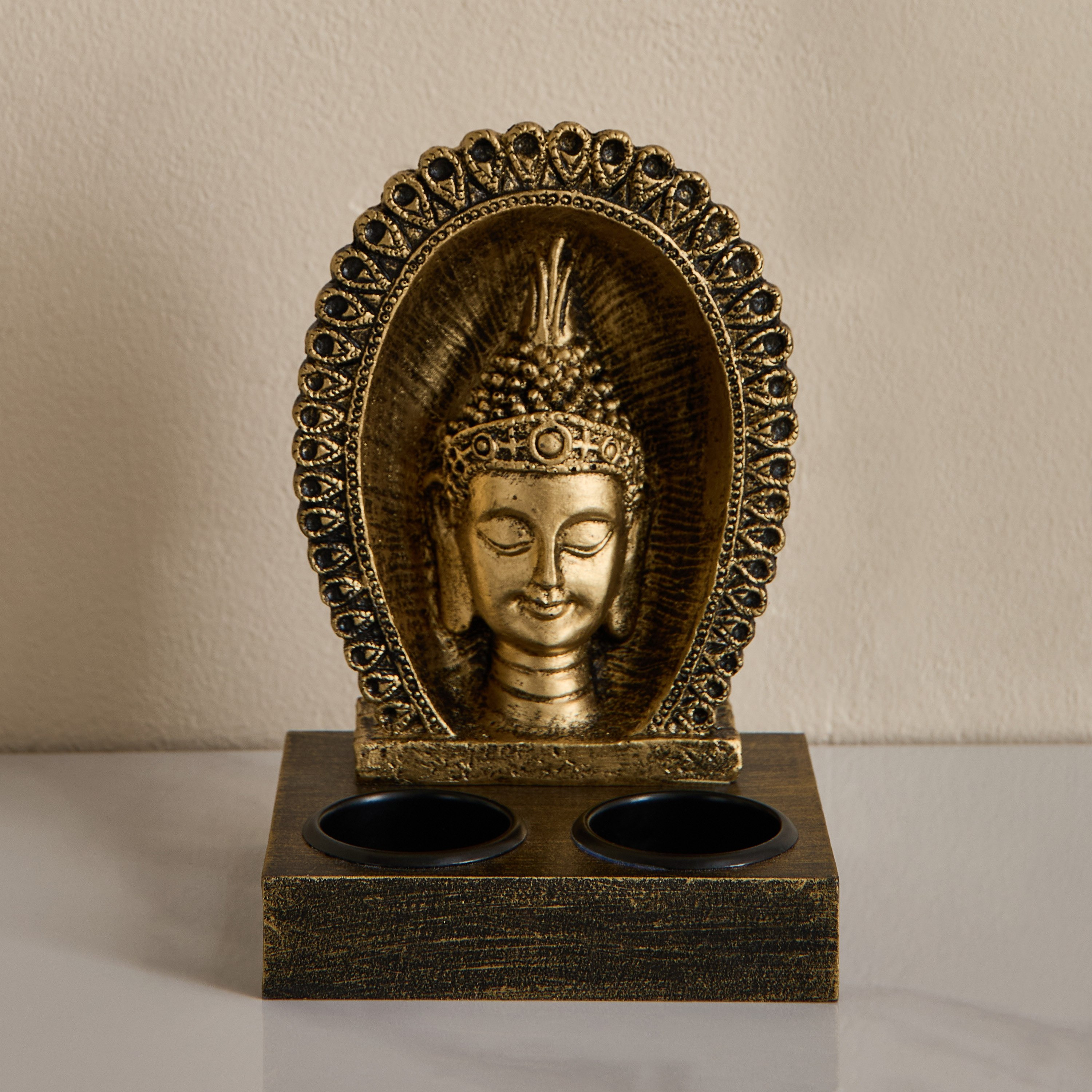 Divinity Glacier Polyresin Buddha Face with MDF Tealight Base - 12x10x17.3 cm-hbxlivingroom-decorandaccessories-candleholders-image-3