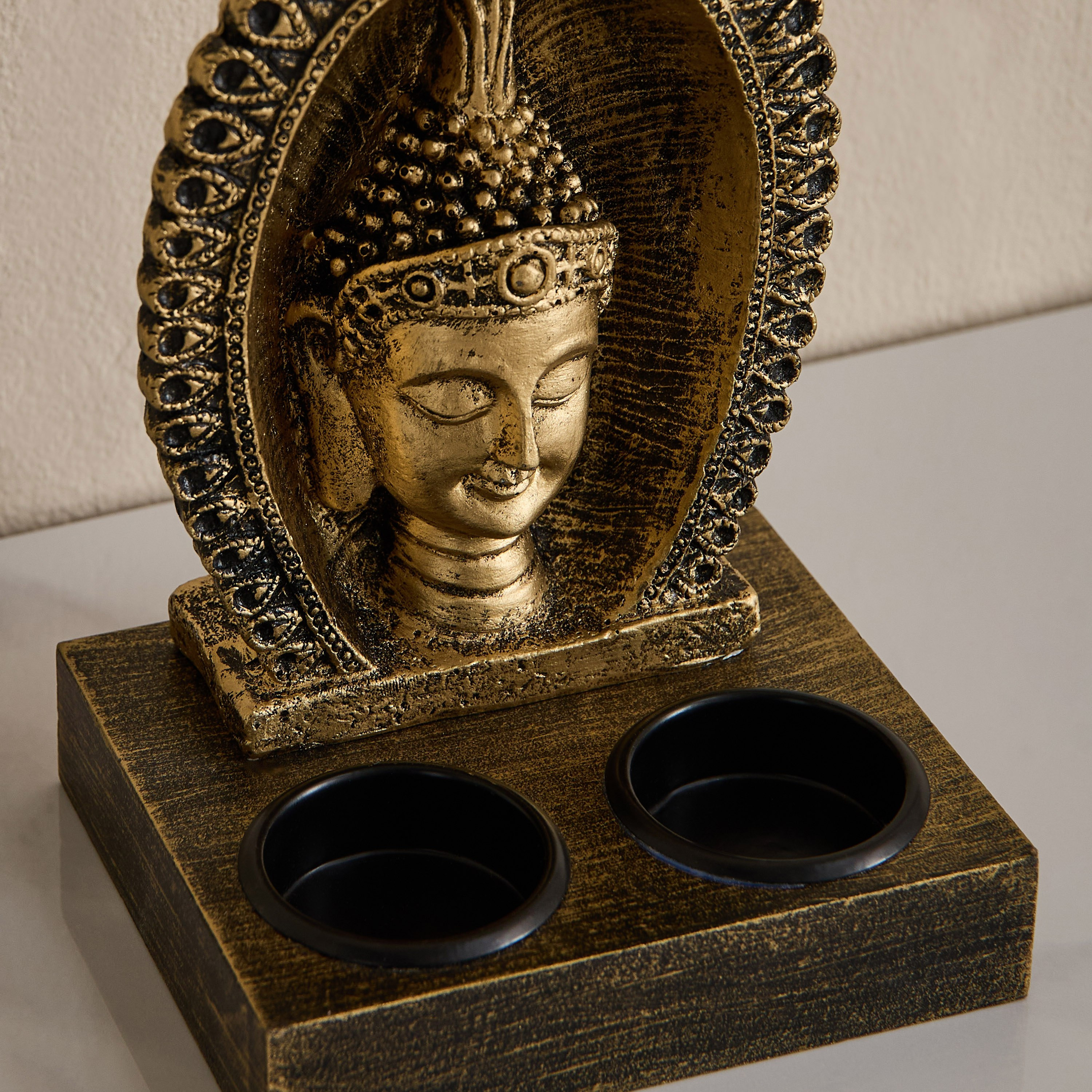 Divinity Glacier Polyresin Buddha Face with MDF Tealight Base - 12x10x17.3 cm-hbxlivingroom-decorandaccessories-candleholders-image-4
