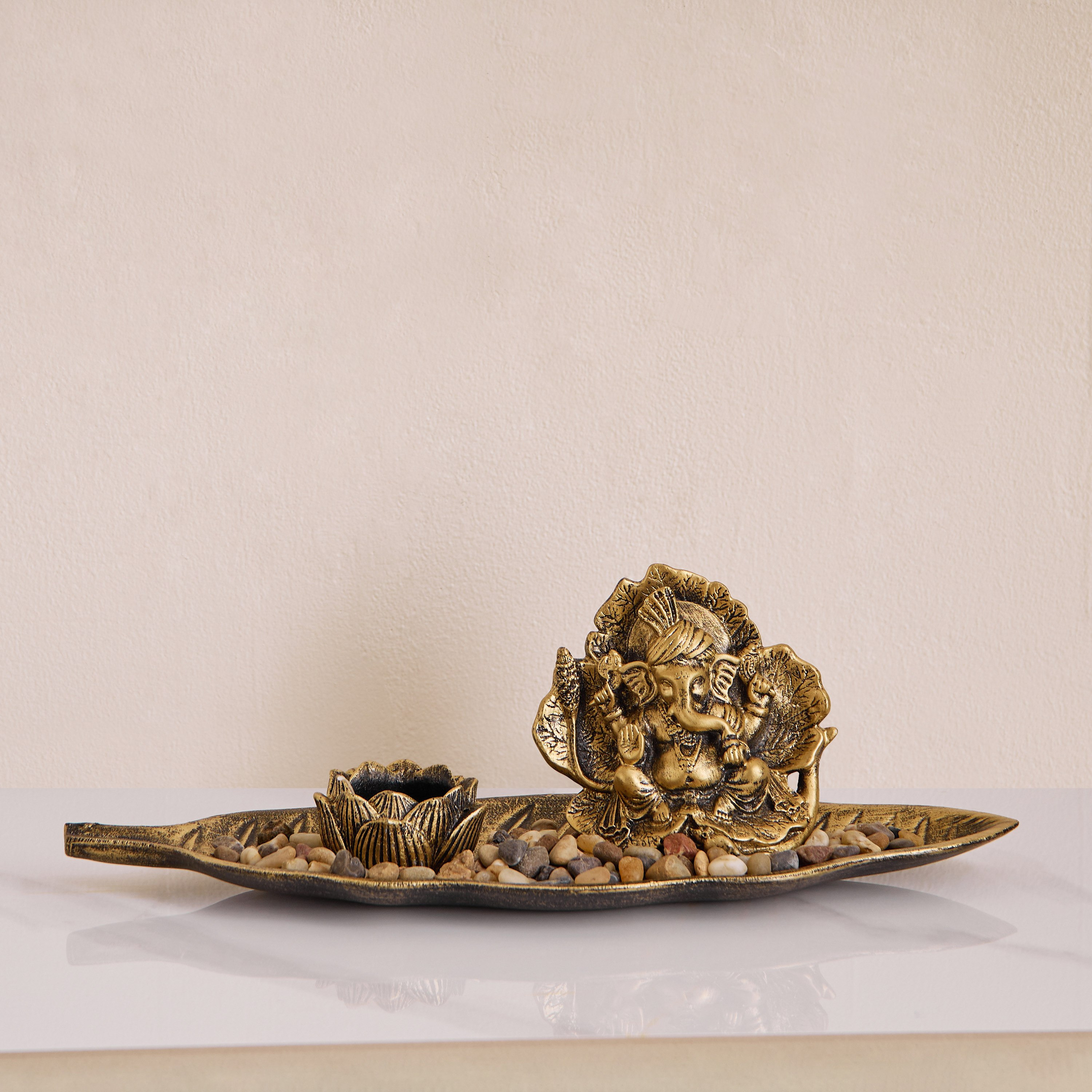 Divinity Glacier Polyresin Ganesha Statue with MDF Base Tray - 38x13.5x11.5 cm-hbxlivingroom-decorandaccessories-candleholders-image-3