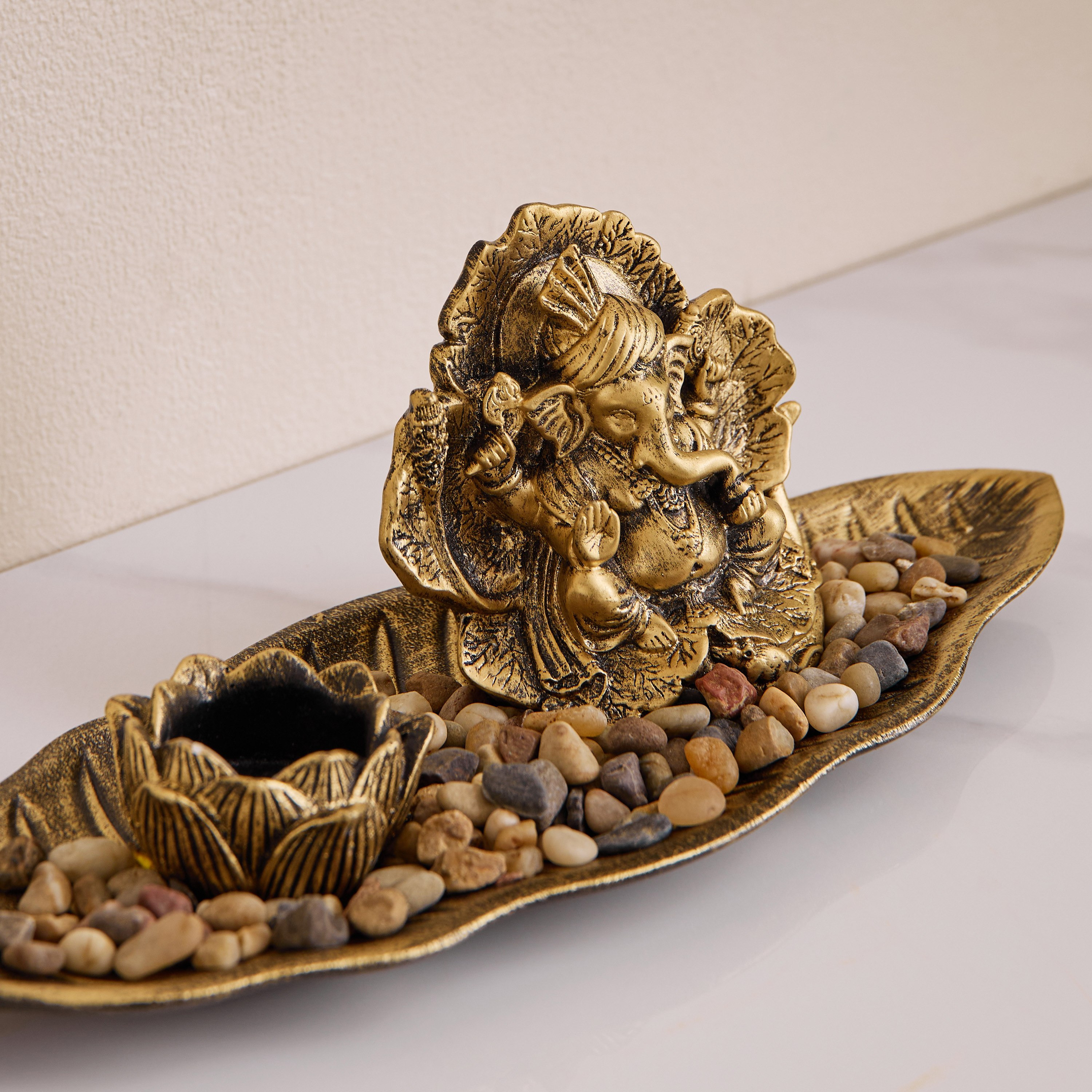 Divinity Glacier Polyresin Ganesha Statue with MDF Base Tray - 38x13.5x11.5 cm-hbxlivingroom-decorandaccessories-candleholders-image-4