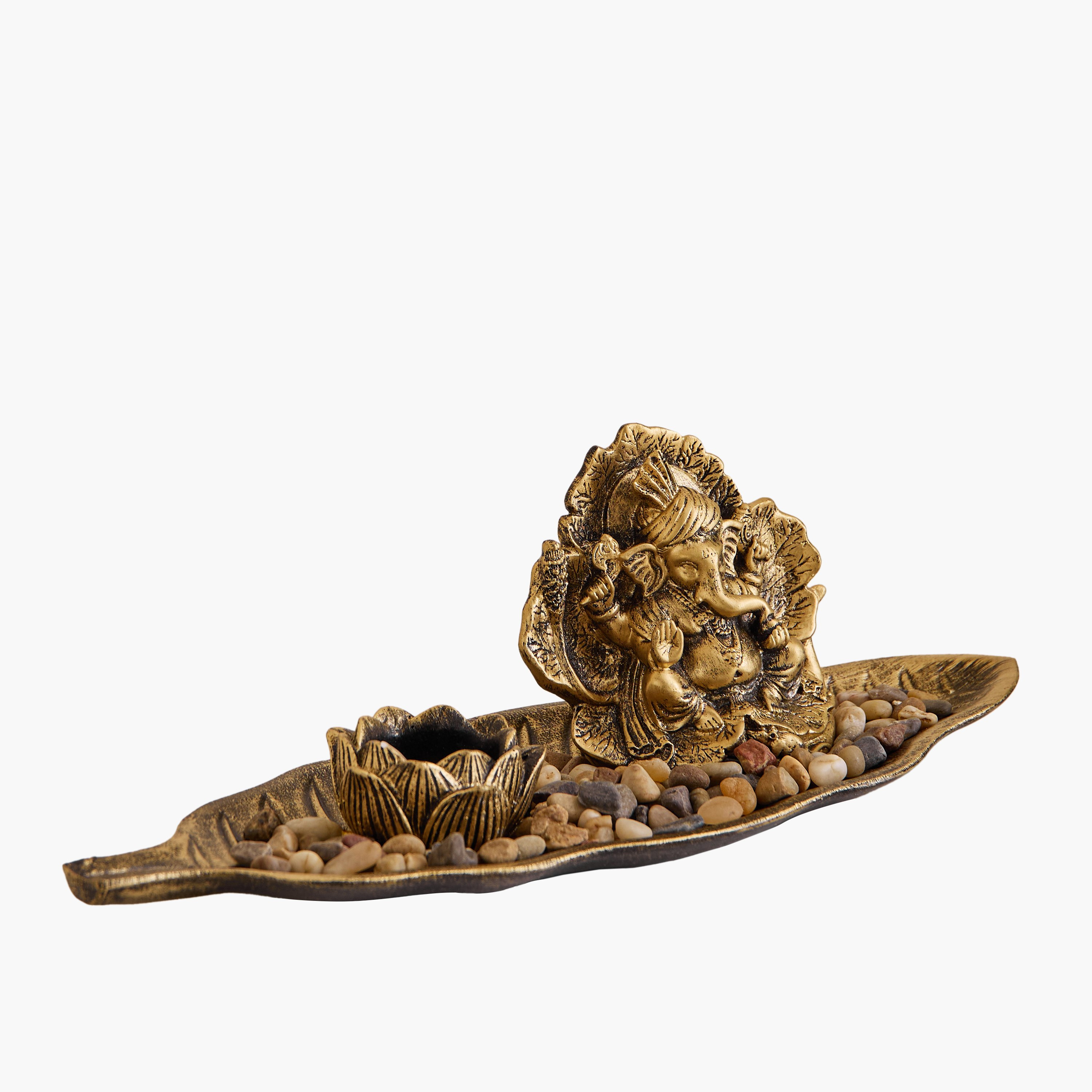 Divinity Glacier Polyresin Ganesha Statue with MDF Base Tray - 38x13.5x11.5 cm-hbxlivingroom-decorandaccessories-candleholders-image-6