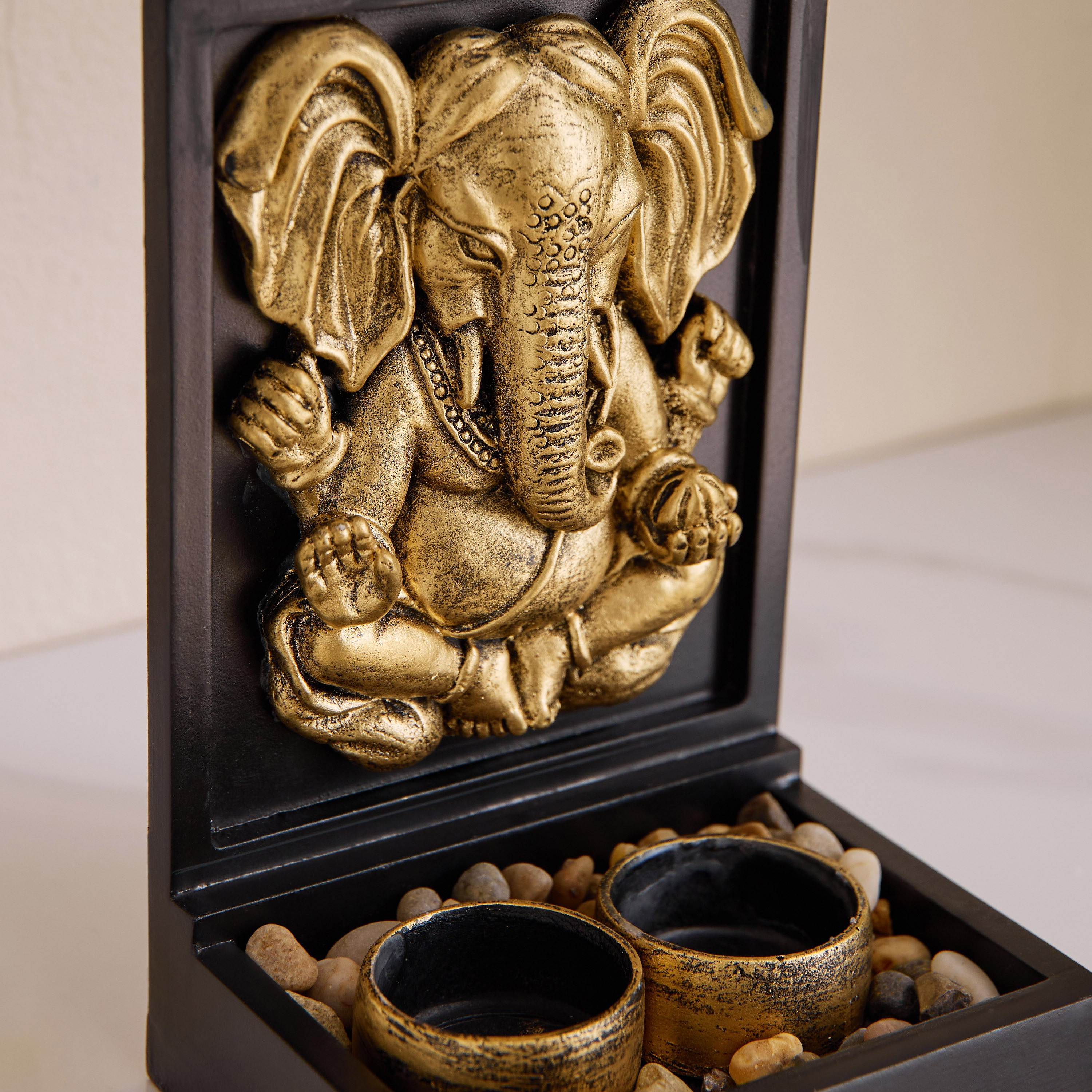 Divinity Glacier Polyresin Ganesha with MDF Wooden Stand and Teaight Holder - 13.5x10.5x20 cm-hbxlivingroom-decorandaccessories-candleholders-image-4