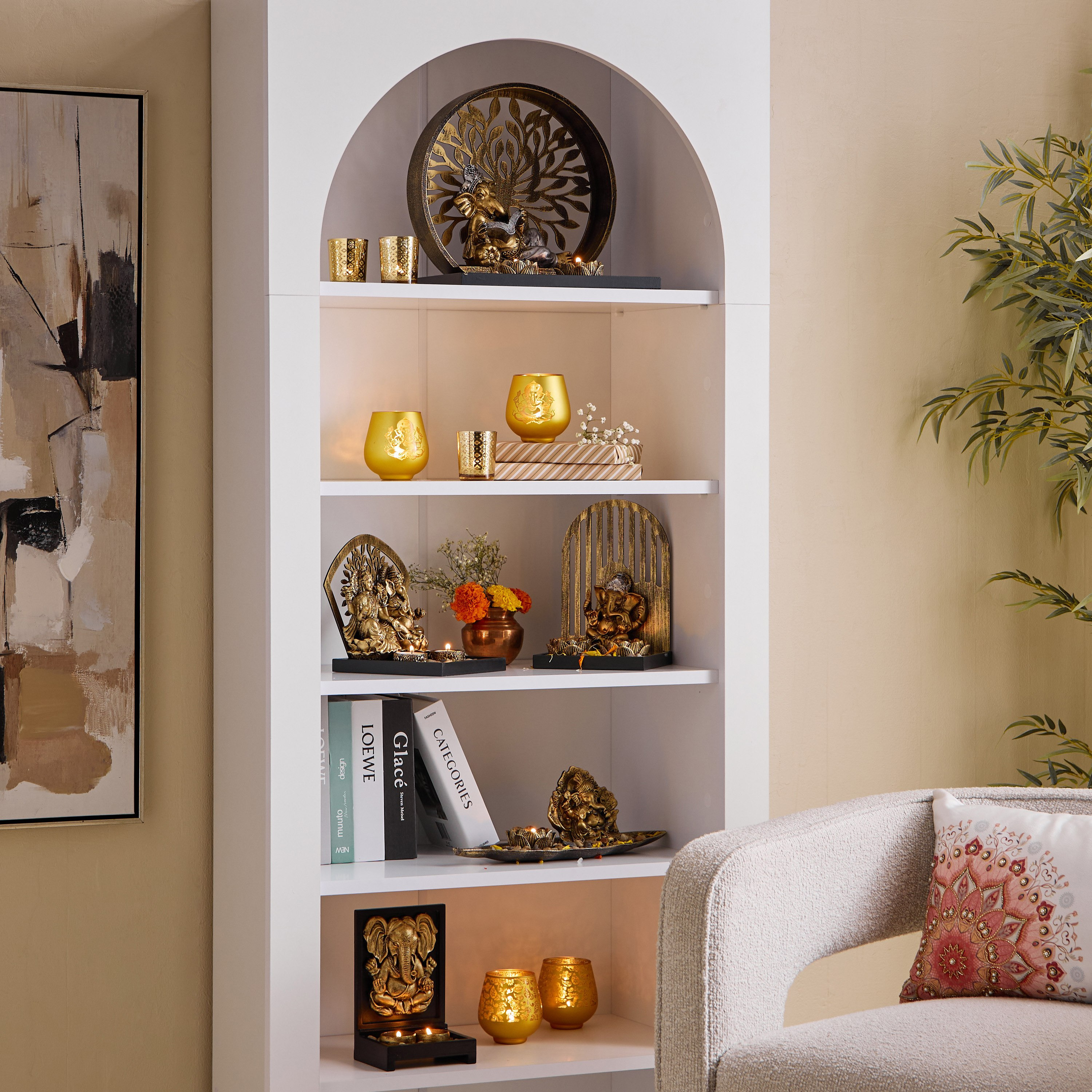 طقم حاملات شموع قطعتين زجاج مقصوص بتصميم غانيشا محفور من ديفينيتي غلاسير - 9x9x9.5 سم-hbxlivingroom-decorandaccessories-candleholders-image-6