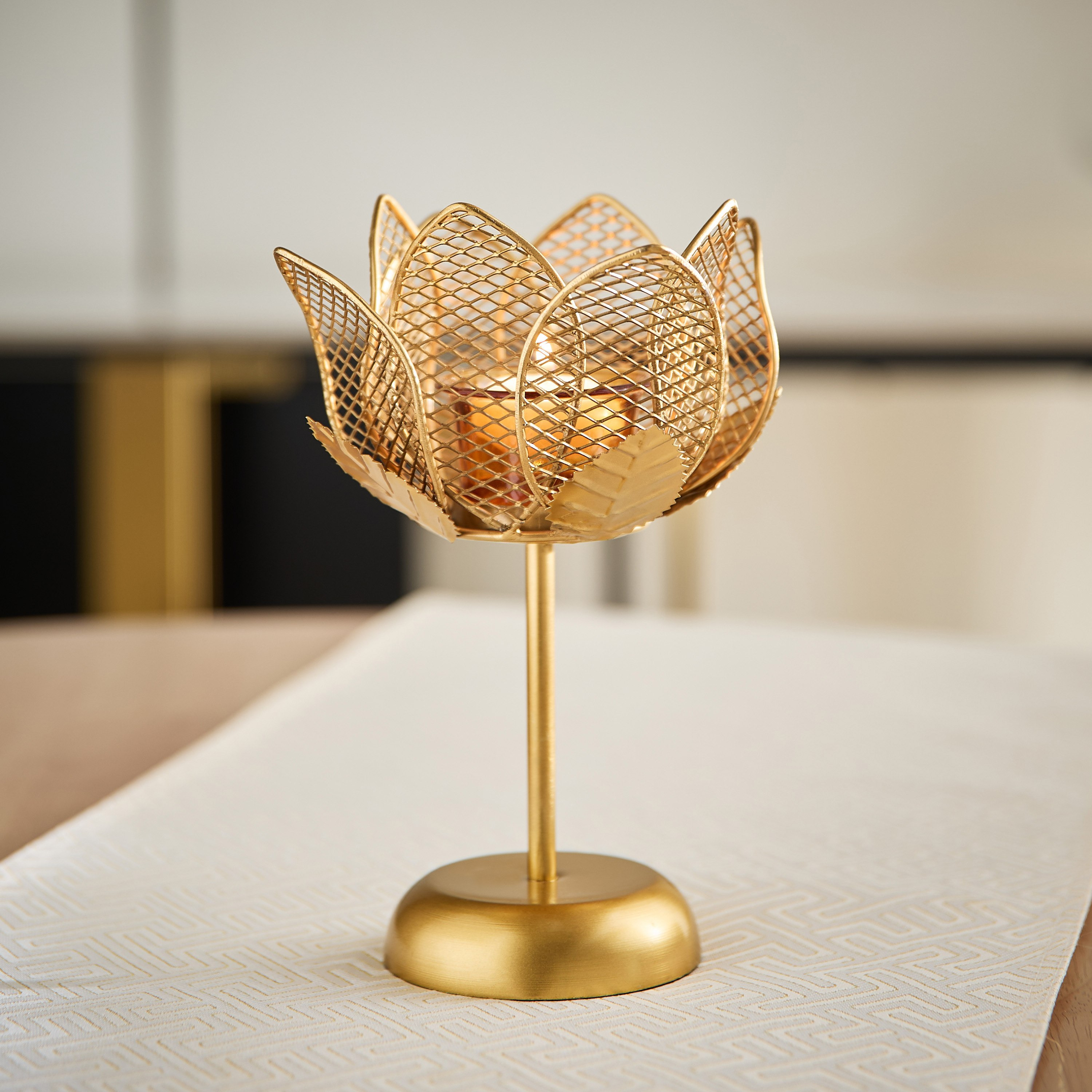 Kumudh Aurora Decorative Mesh Tealight Holder - 15x15x22 cm-hbxlivingroom-decorandaccessories-candleholders-image-1