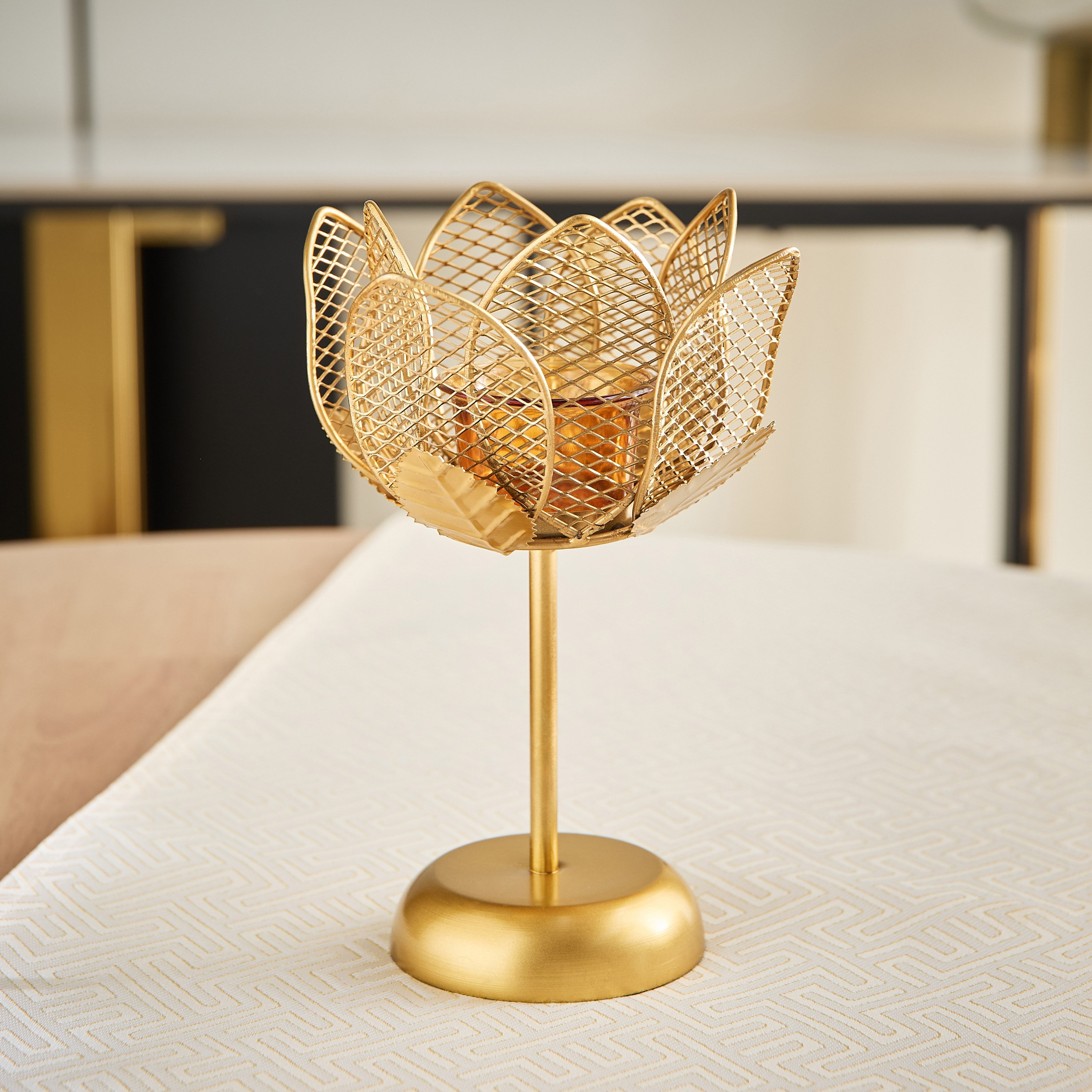 Kumudh Aurora Decorative Mesh Tealight Holder - 15x15x22 cm-hbxlivingroom-decorandaccessories-candleholders-image-2