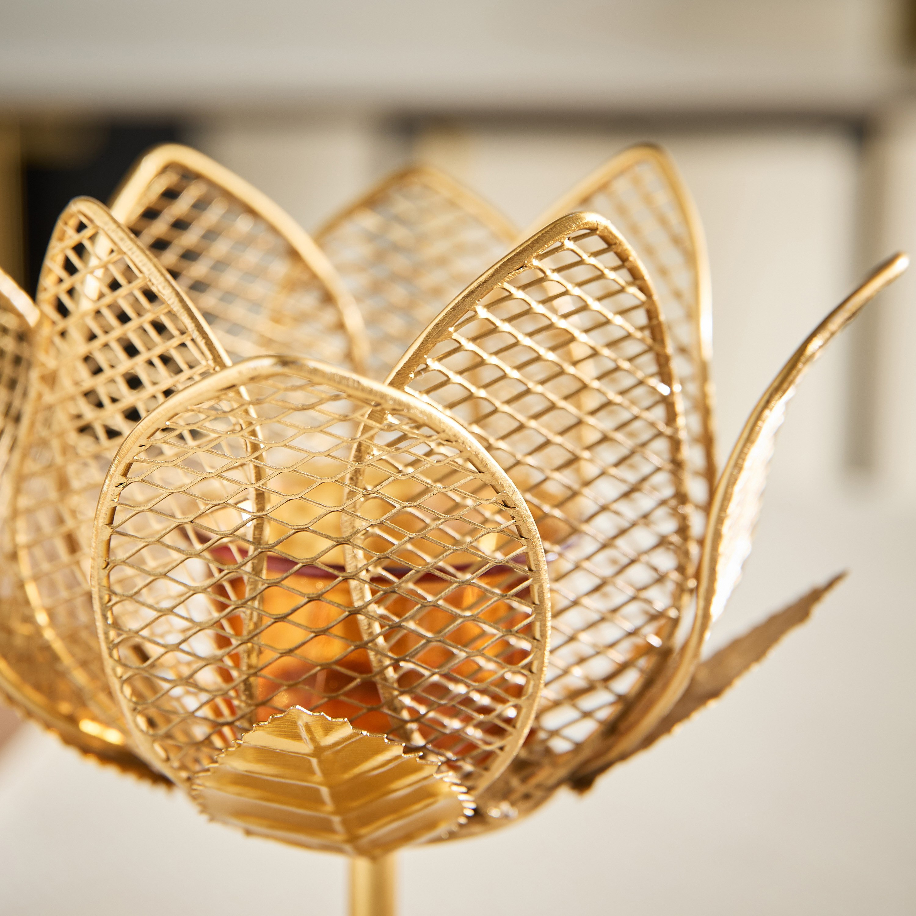 Kumudh Aurora Decorative Mesh Tealight Holder - 15x15x22 cm-hbxlivingroom-decorandaccessories-candleholders-image-4